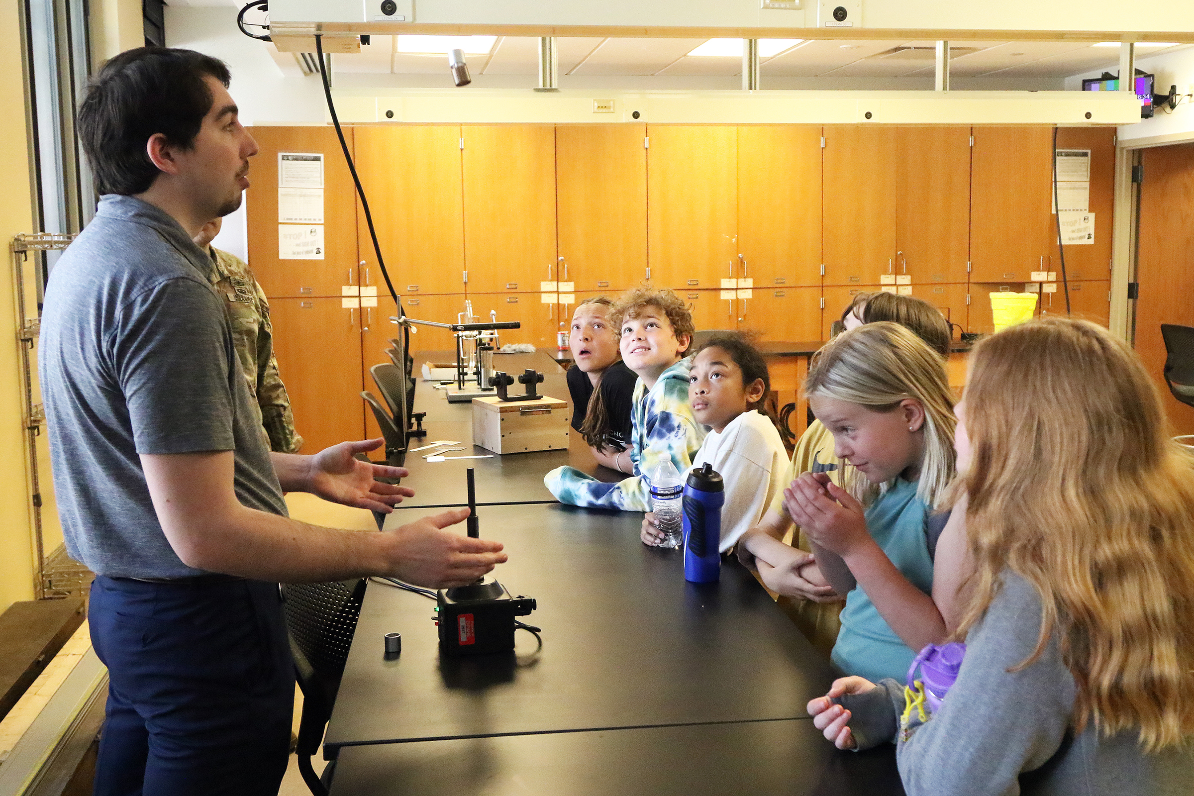 Approximately 50 fifth graders from the West Point Elementary School took a field trip to Bartlett Hall May 31 to experience a science adventure with professors and instructors from the Chemistry and Life Sciences and Physics and Nuclear Engineering Departments.   (Photo by Eric S. Bartelt/PV)