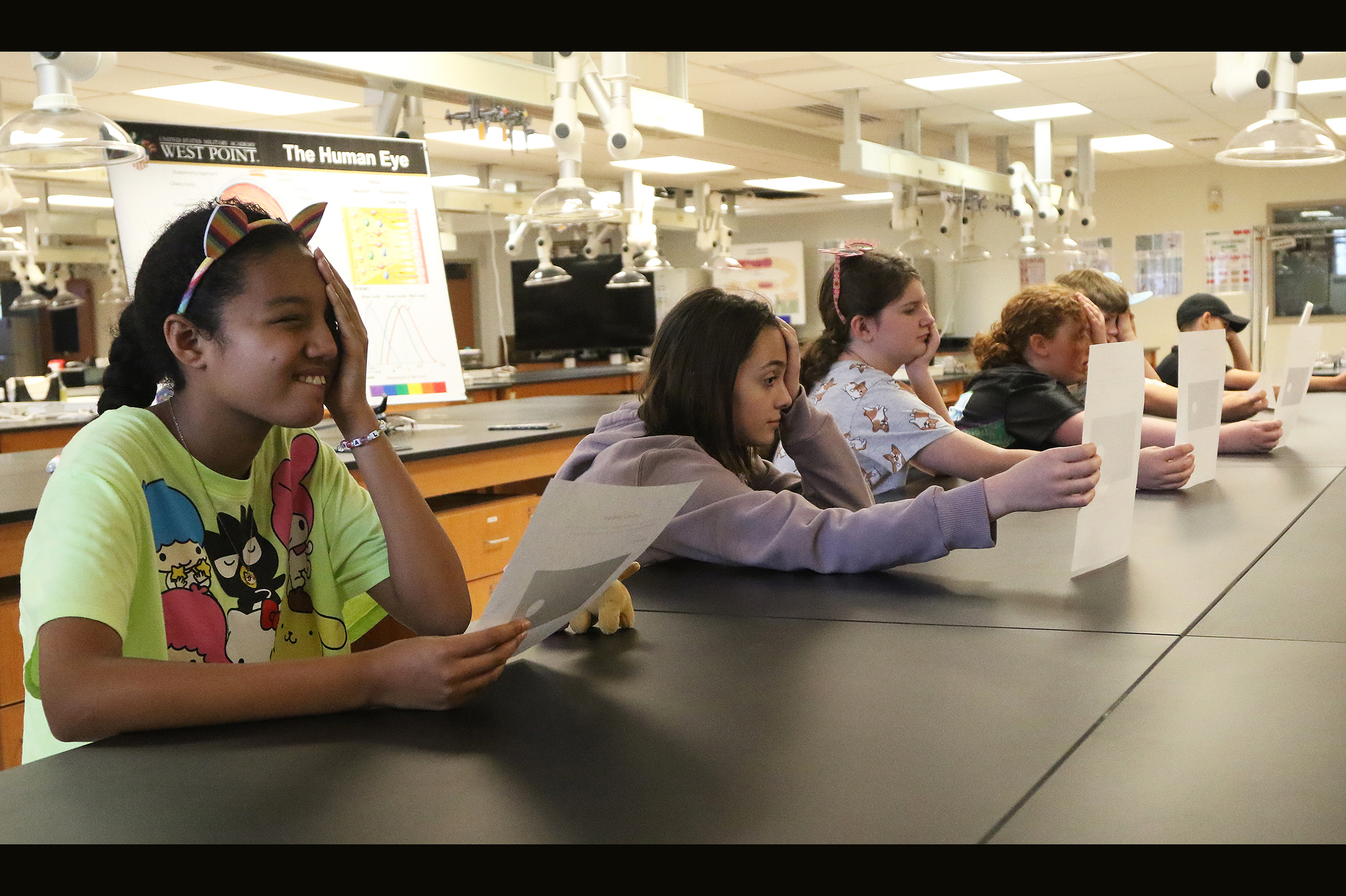 Approximately 50 fifth graders from the West Point Elementary School took a field trip to Bartlett Hall May 31 to experience a science adventure with professors and instructors from the Chemistry and Life Sciences and Physics and Nuclear Engineering Departments.   (Photo by Eric S. Bartelt/PV)