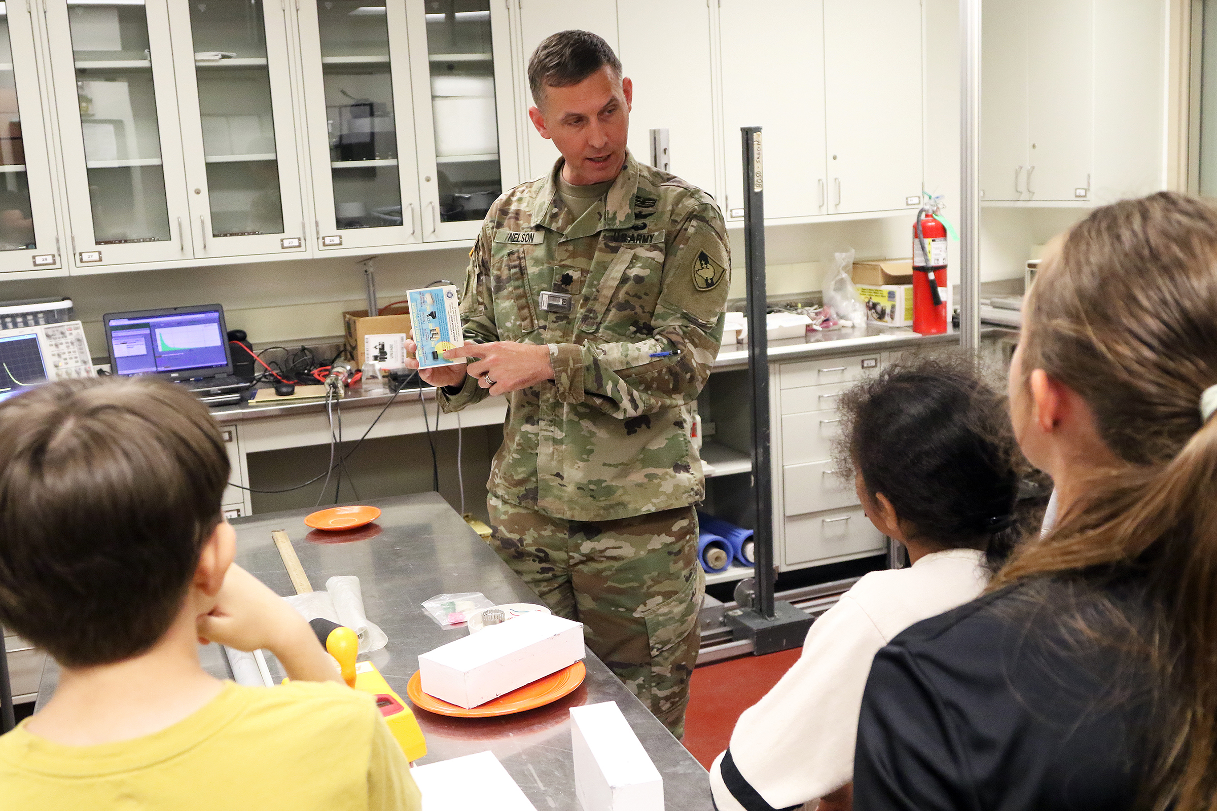 Approximately 50 fifth graders from the West Point Elementary School took a field trip to Bartlett Hall May 31 to experience a science adventure with professors and instructors from the Chemistry and Life Sciences and Physics and Nuclear Engineering Departments.   (Photo by Eric S. Bartelt/PV)
