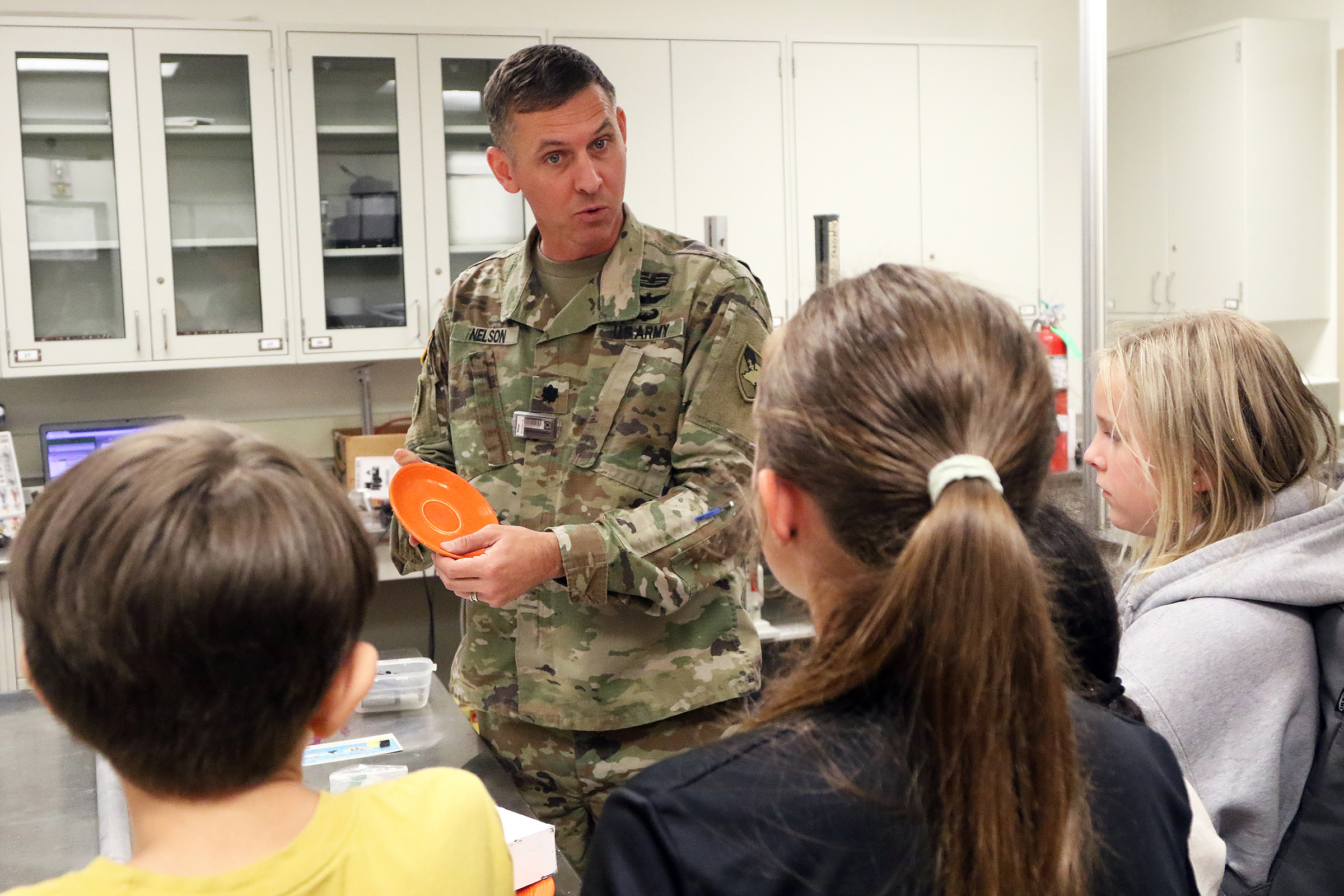 Approximately 50 fifth graders from the West Point Elementary School took a field trip to Bartlett Hall May 31 to experience a science adventure with professors and instructors from the Chemistry and Life Sciences and Physics and Nuclear Engineering Departments.   (Photo by Eric S. Bartelt/PV)