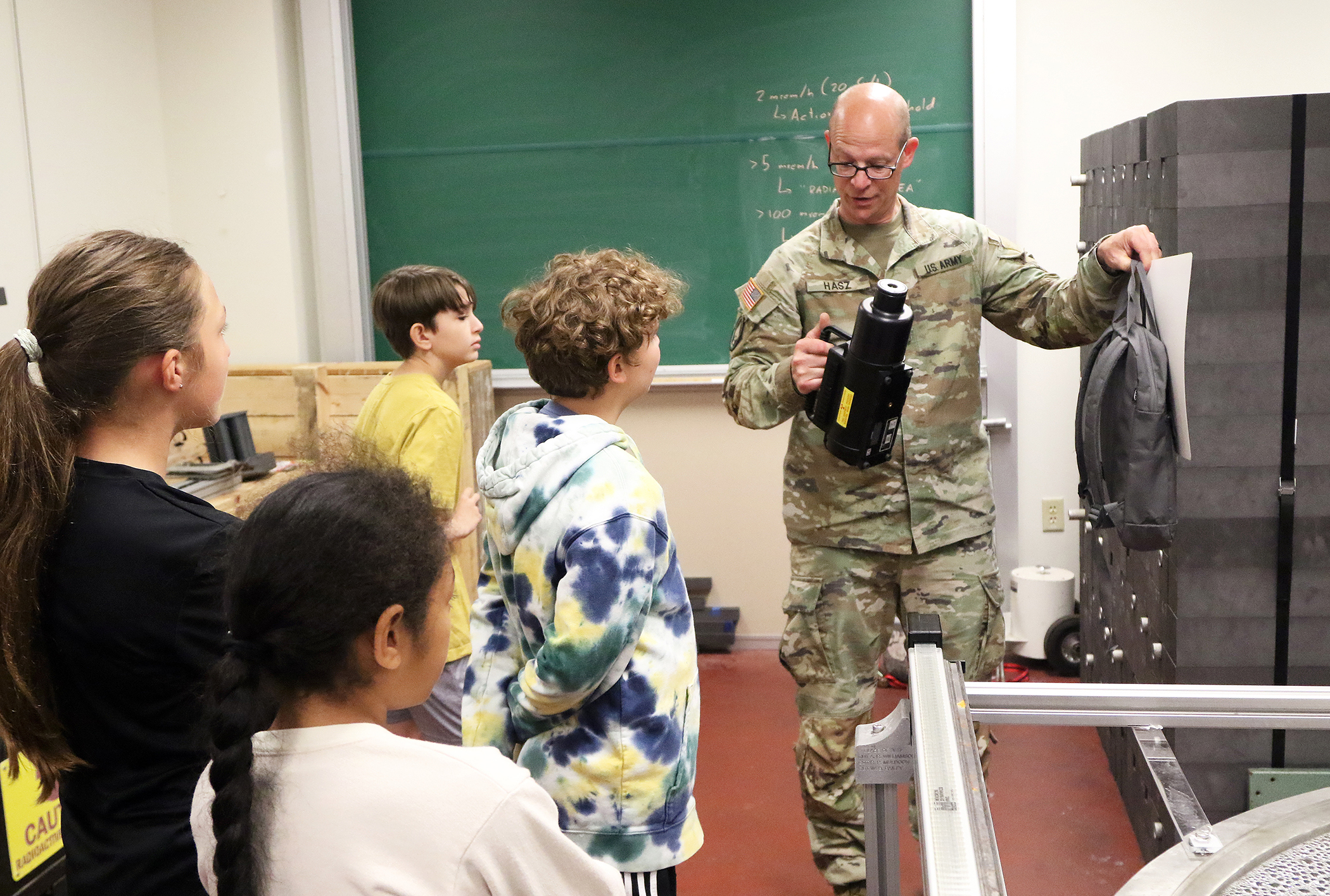 Approximately 50 fifth graders from the West Point Elementary School took a field trip to Bartlett Hall May 31 to experience a science adventure with professors and instructors from the Chemistry and Life Sciences and Physics and Nuclear Engineering Departments.   (Photo by Eric S. Bartelt/PV)