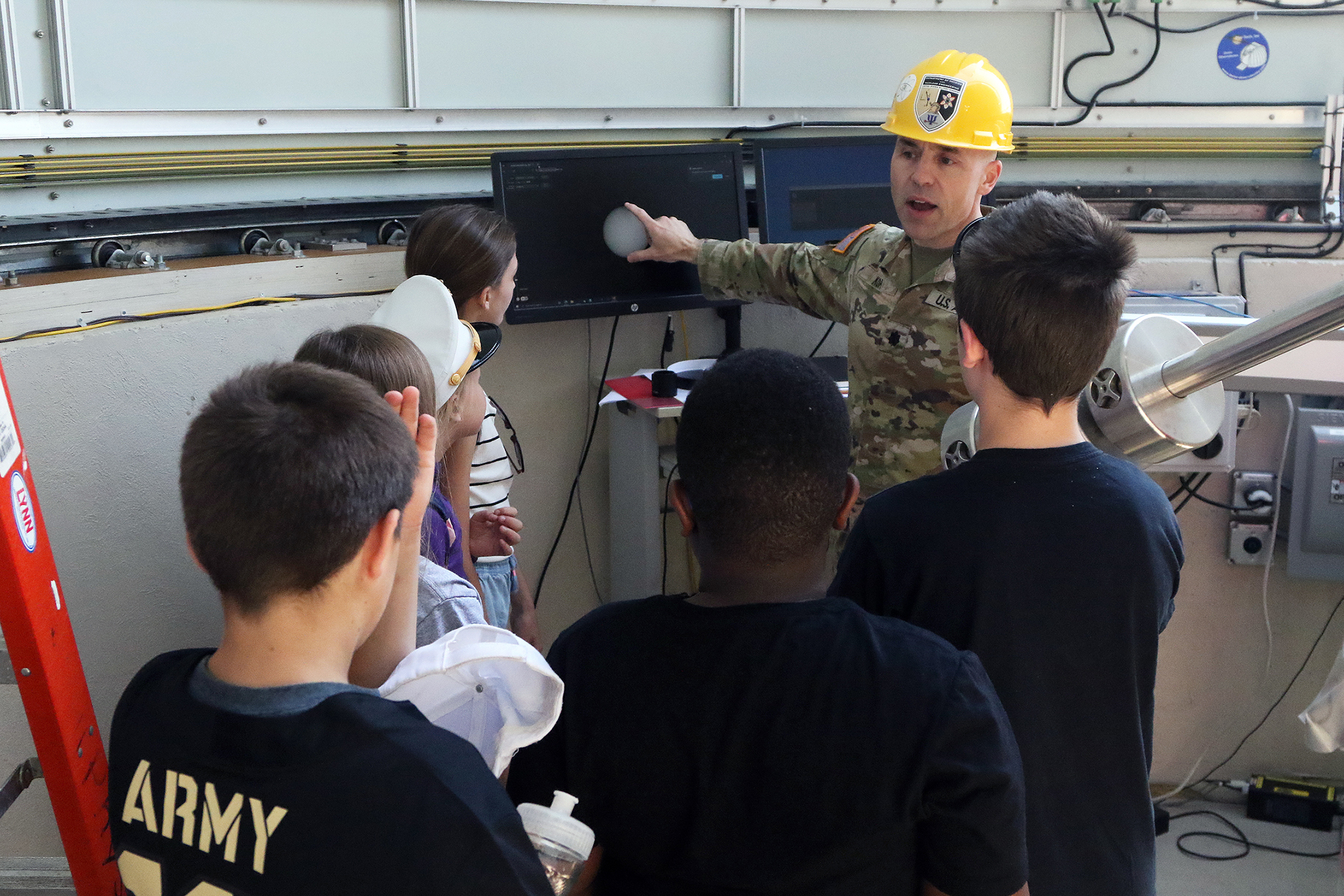 Approximately 50 fifth graders from the West Point Elementary School took a field trip to Bartlett Hall May 31 to experience a science adventure with professors and instructors from the Chemistry and Life Sciences and Physics and Nuclear Engineering Departments.   (Photo by Eric S. Bartelt/PV)