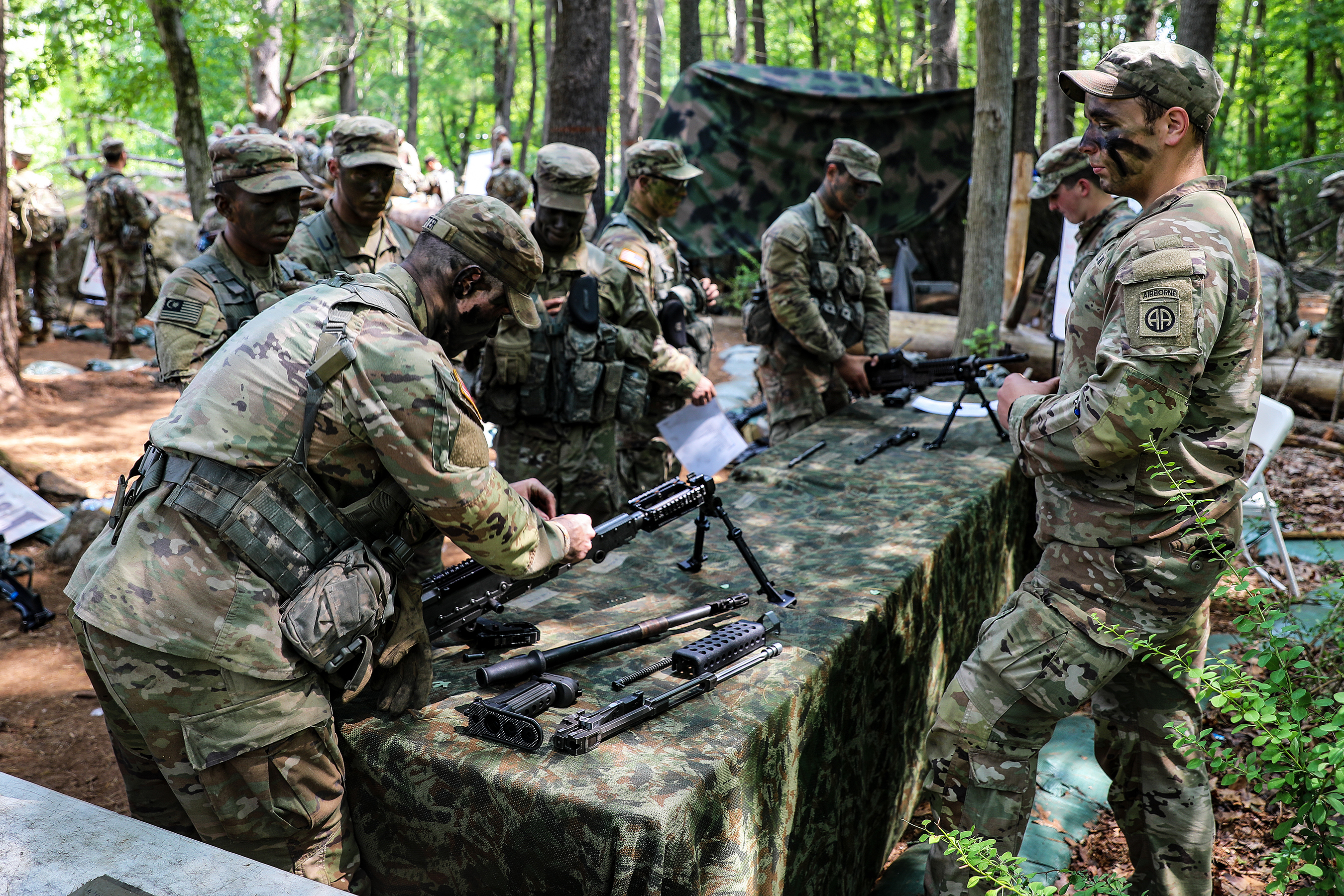 Paratroopers assigned to the task force, from the 1st Brigade Combat Team, 82nd Airborne Division, arrived recently to spend the summer at Camp Natural Bridge, a training area at the U.S. Military Academy, to assist with Cadet Summer Training (CST) 2023. CST is about 12 weeks’ worth of summer training that develops the cadets by giving them the opportunity to train under the guidance of upper-class cadets with the visiting Army units facilitating the initial training of those cadets. The task force also
