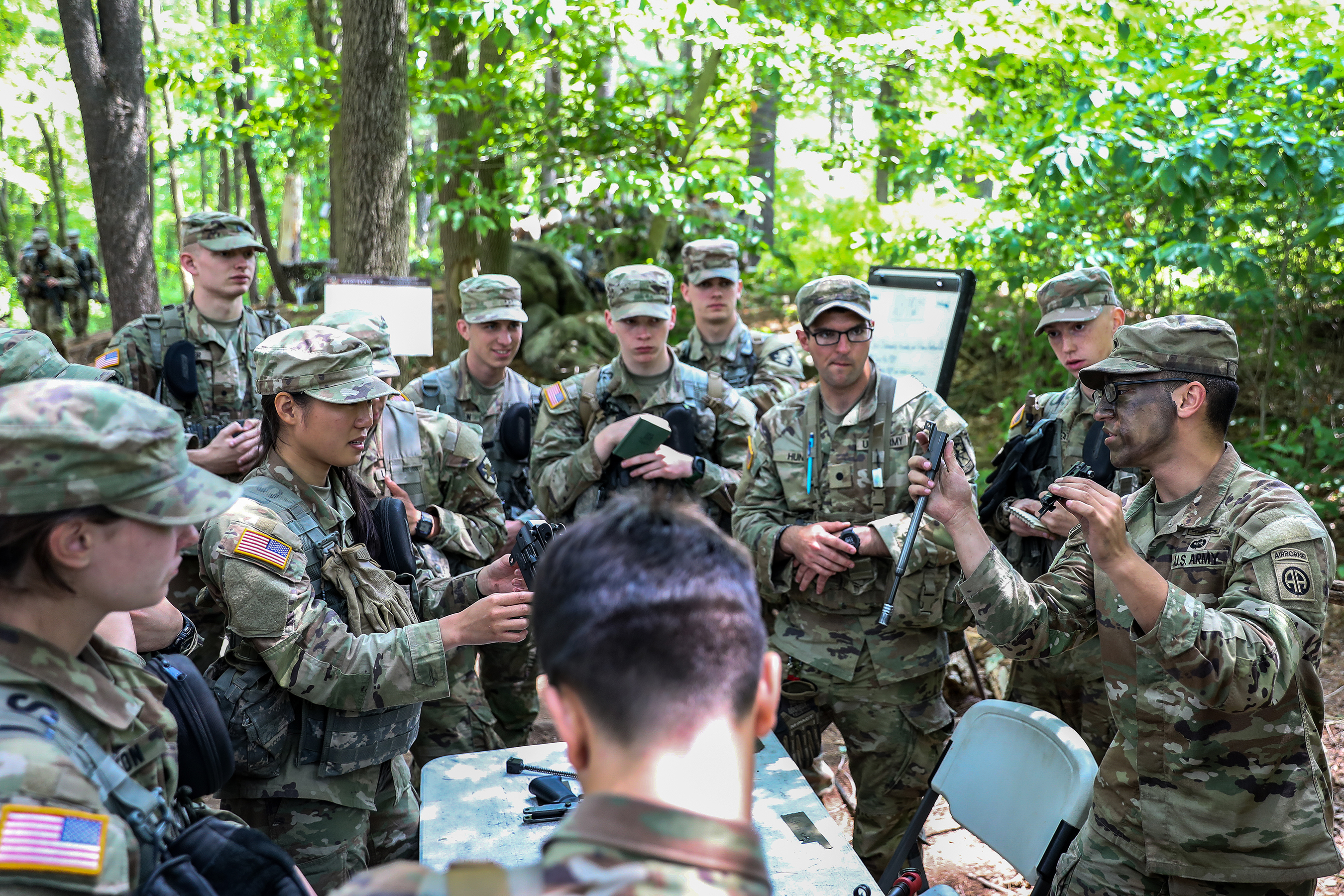 Paratroopers assigned to the task force, from the 1st Brigade Combat Team, 82nd Airborne Division, arrived recently to spend the summer at Camp Natural Bridge, a training area at the U.S. Military Academy, to assist with Cadet Summer Training (CST) 2023. CST is about 12 weeks’ worth of summer training that develops the cadets by giving them the opportunity to train under the guidance of upper-class cadets with the visiting Army units facilitating the initial training of those cadets. The task force also