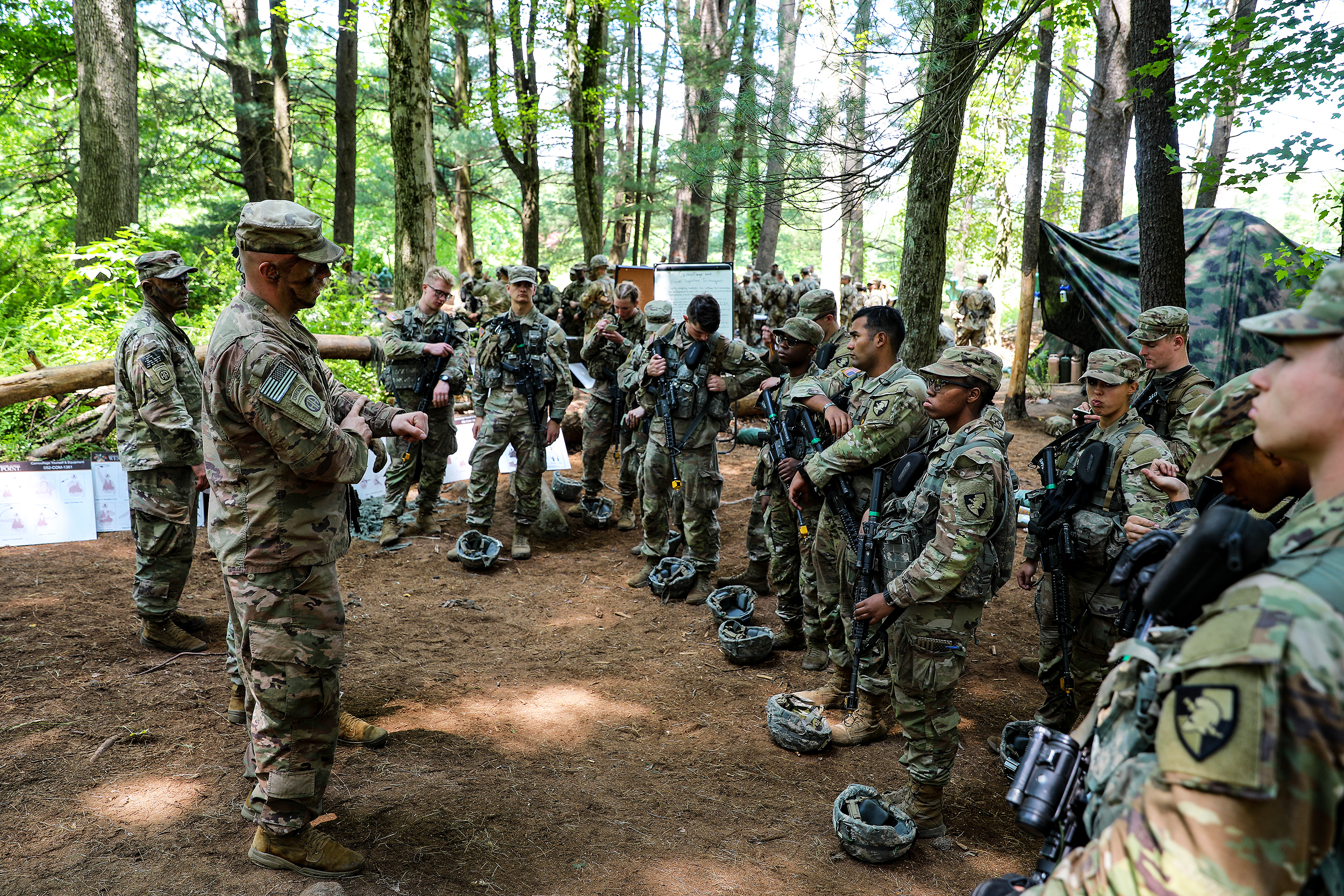 Paratroopers assigned to the task force, from the 1st Brigade Combat Team, 82nd Airborne Division, arrived recently to spend the summer at Camp Natural Bridge, a training area at the U.S. Military Academy, to assist with Cadet Summer Training (CST) 2023. CST is about 12 weeks’ worth of summer training that develops the cadets by giving them the opportunity to train under the guidance of upper-class cadets with the visiting Army units facilitating the initial training of those cadets. The task force also 