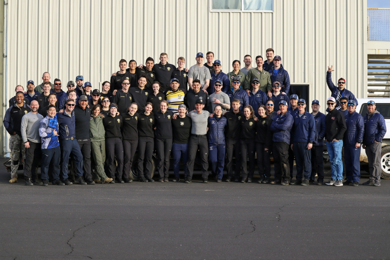 The West Point Parachute Team traveled to Porterville, Calif., from March 18-25 to begin Accelerated Freefall (AFF) training with the plebe class. The Air Force Parachute Team cordially provided their DHC-6 Twin Otters aircraft, pilots, tandem/AFF instructors, contracted hangar/airfield access, maintainers and riggers to fully support this event. Their impressive staff, with more than 40 members, conducted tandems with all 10 WPPT plebes, and helped them successfully conduct solo freefall skydives from