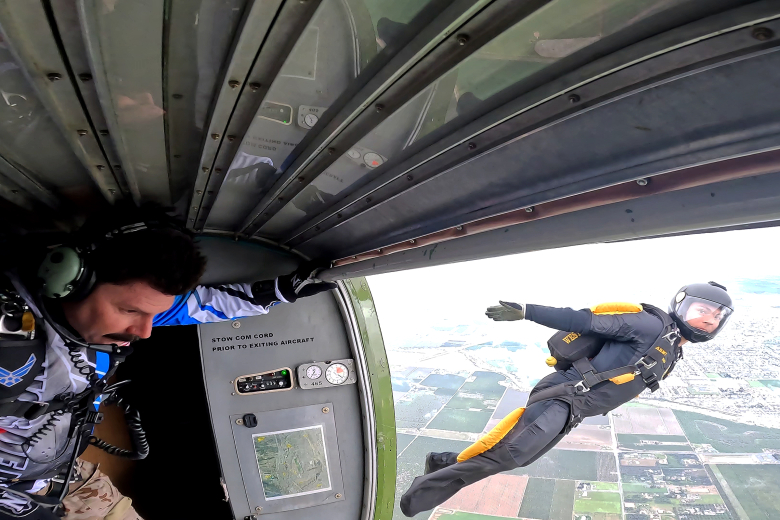 The West Point Parachute Team traveled to Porterville, Calif., from March 18-25 to begin Accelerated Freefall (AFF) training with the plebe class. The Air Force Parachute Team cordially provided their DHC-6 Twin Otters aircraft, pilots, tandem/AFF instructors, contracted hangar/airfield access, maintainers and riggers to fully support this event. Their impressive staff, with more than 40 members, conducted tandems with all 10 WPPT plebes, and helped them successfully conduct solo freefall skydives from