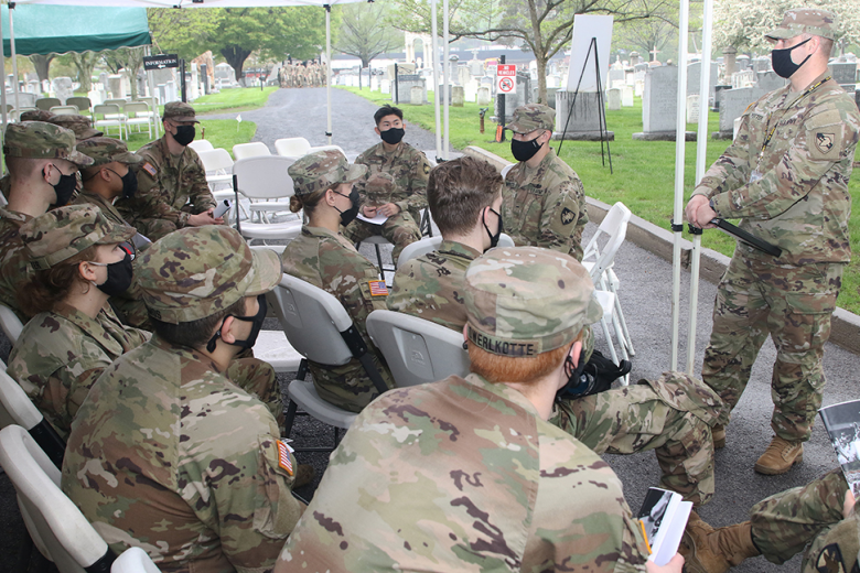 During the reflection time period, Sgt. 1st Class Adam Potter, an infantryman and F-1 Company TAC NCO, spoke to the cadets about understanding the affirmation process and that despite the many things that can go wrong, the Army is “a good job, a good career, a good profession.” 