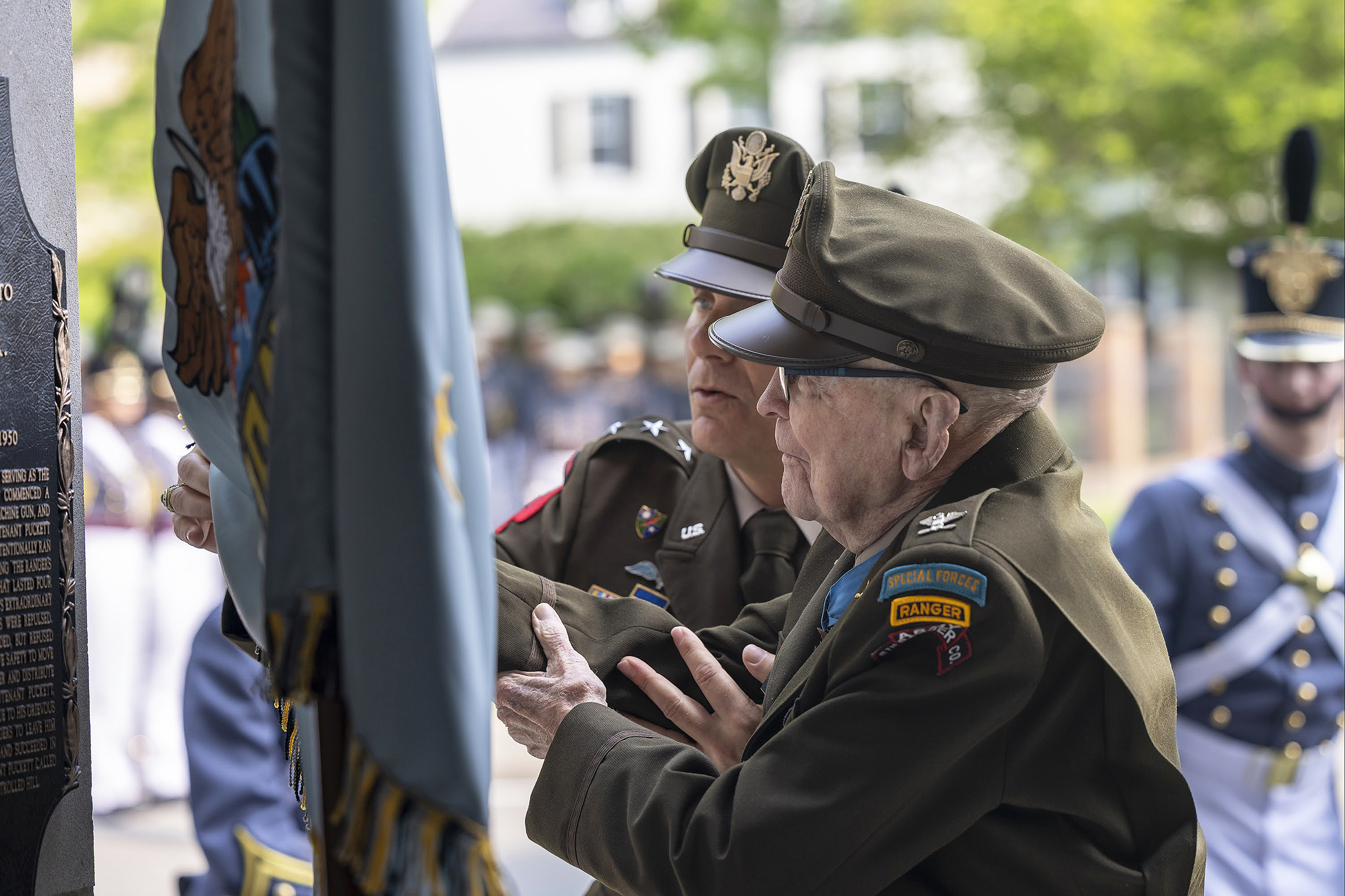 The U.S. Military Academy honored one of its remarkable graduates, retired Col. Ralph Puckett Jr., with a Medal of Honor Plaque Unveiling Ceremony in the Inchon Sallyport May 23 at West Point. The event was hosted by USMA Superintendent Lt. Gen. Steven W. Gilland.    (Photo by Christopher Hennen/USMA PAO)
