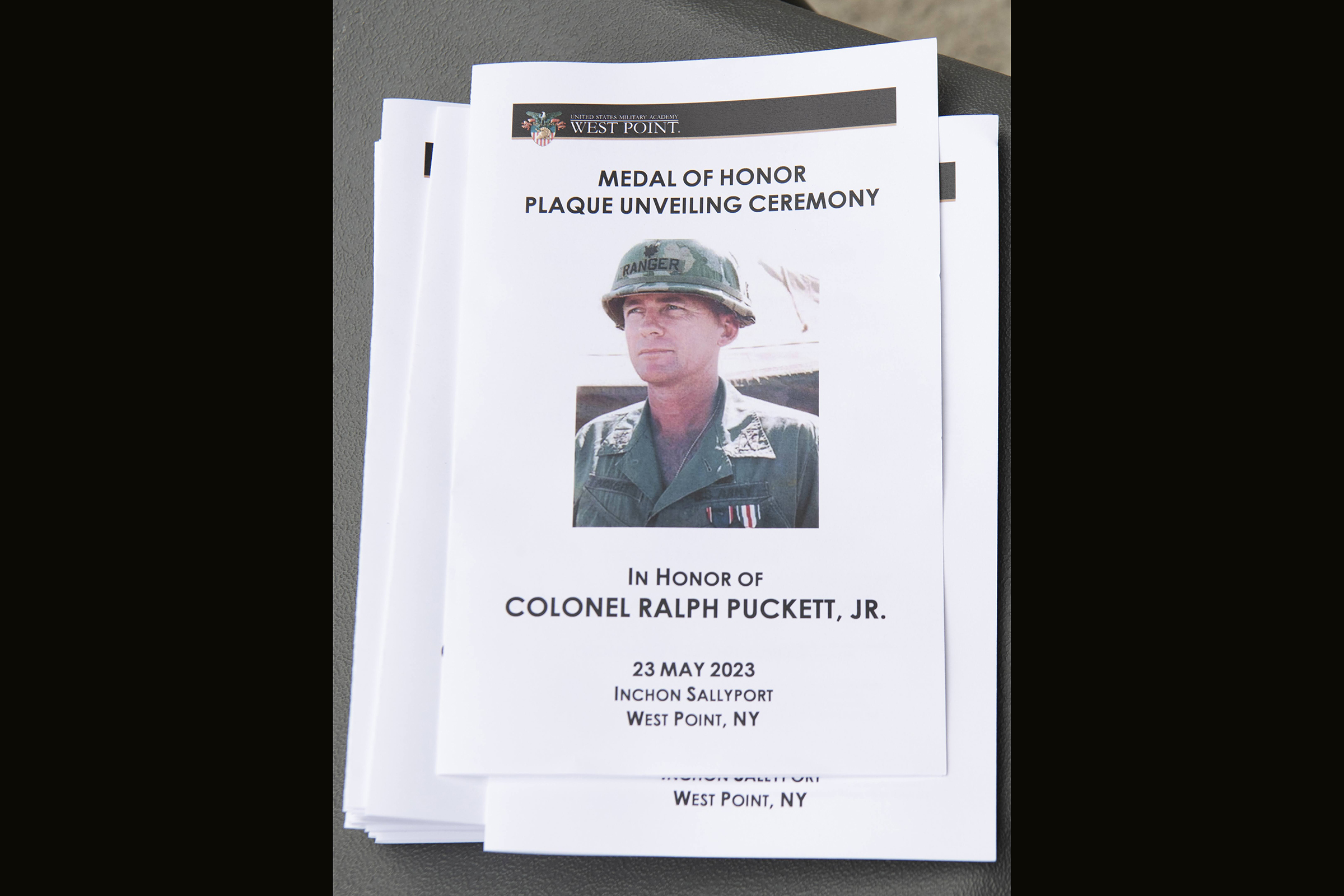 The U.S. Military Academy honored one of its remarkable graduates, retired Col. Ralph Puckett Jr., with a Medal of Honor Plaque Unveiling Ceremony in the Inchon Sallyport May 23 at West Point. The event was hosted by USMA Superintendent Lt. Gen. Steven W. Gilland.    (Photo by John Pellino/USMA PAO)