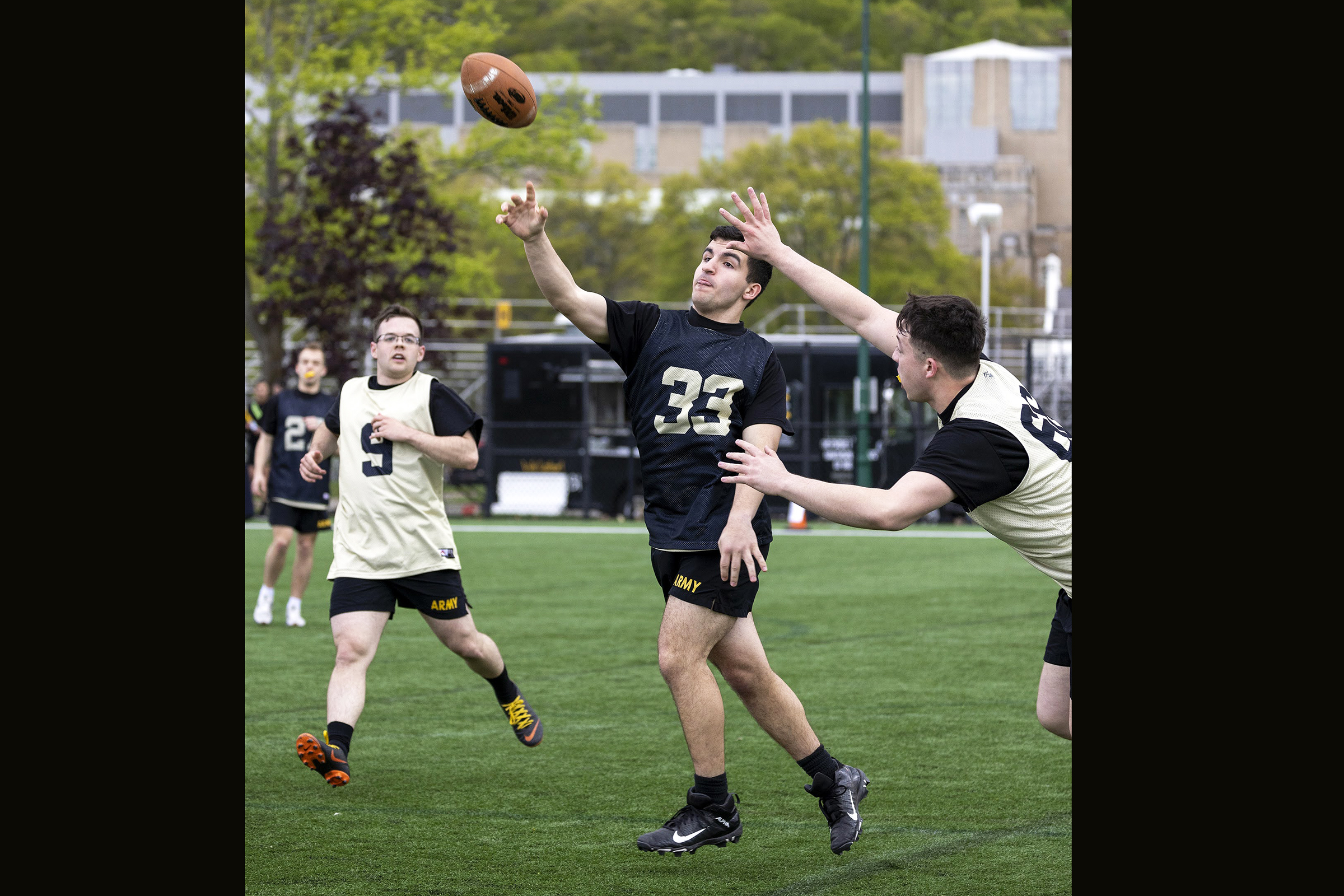 Brigade finalist teams and individuals competed in the Spring Brigade Athletics Championships among company athletic teams on May 1 at Daly Field and the Arvin Cadet Physical Development Center. The finalists competed in five sports to include Flickerball, Ultimate Frisbee, Orienteering, Team Handball and Grappling under the purview of the Department of Physical Education.   (Photo by Christopher Hennen/USMA PAO)