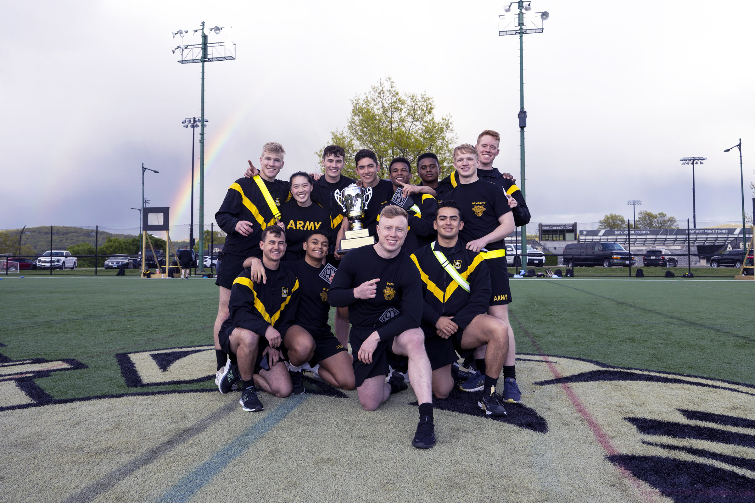 Brigade finalist teams and individuals competed in the Spring Brigade Athletics Championships among company athletic teams on May 1 at Daly Field and the Arvin Cadet Physical Development Center. The finalists competed in five sports to include Flickerball, Ultimate Frisbee, Orienteering, Team Handball and Grappling under the purview of the Department of Physical Education.   (Photo by Christopher Hennen/USMA PAO)