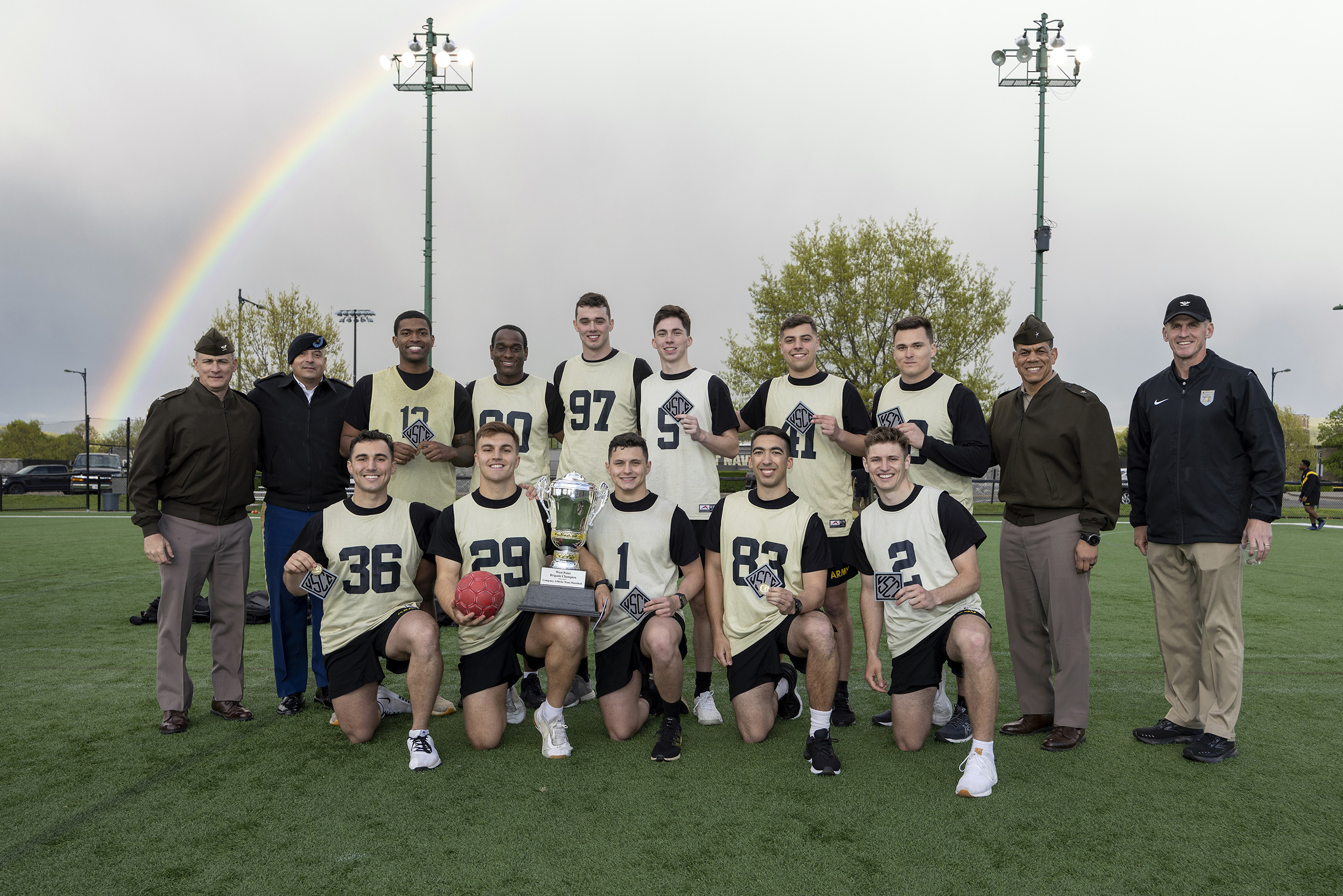 Brigade finalist teams and individuals competed in the Spring Brigade Athletics Championships among company athletic teams on May 1 at Daly Field and the Arvin Cadet Physical Development Center. The finalists competed in five sports to include Flickerball, Ultimate Frisbee, Orienteering, Team Handball and Grappling under the purview of the Department of Physical Education.   (Photo by Christopher Hennen/USMA PAO)