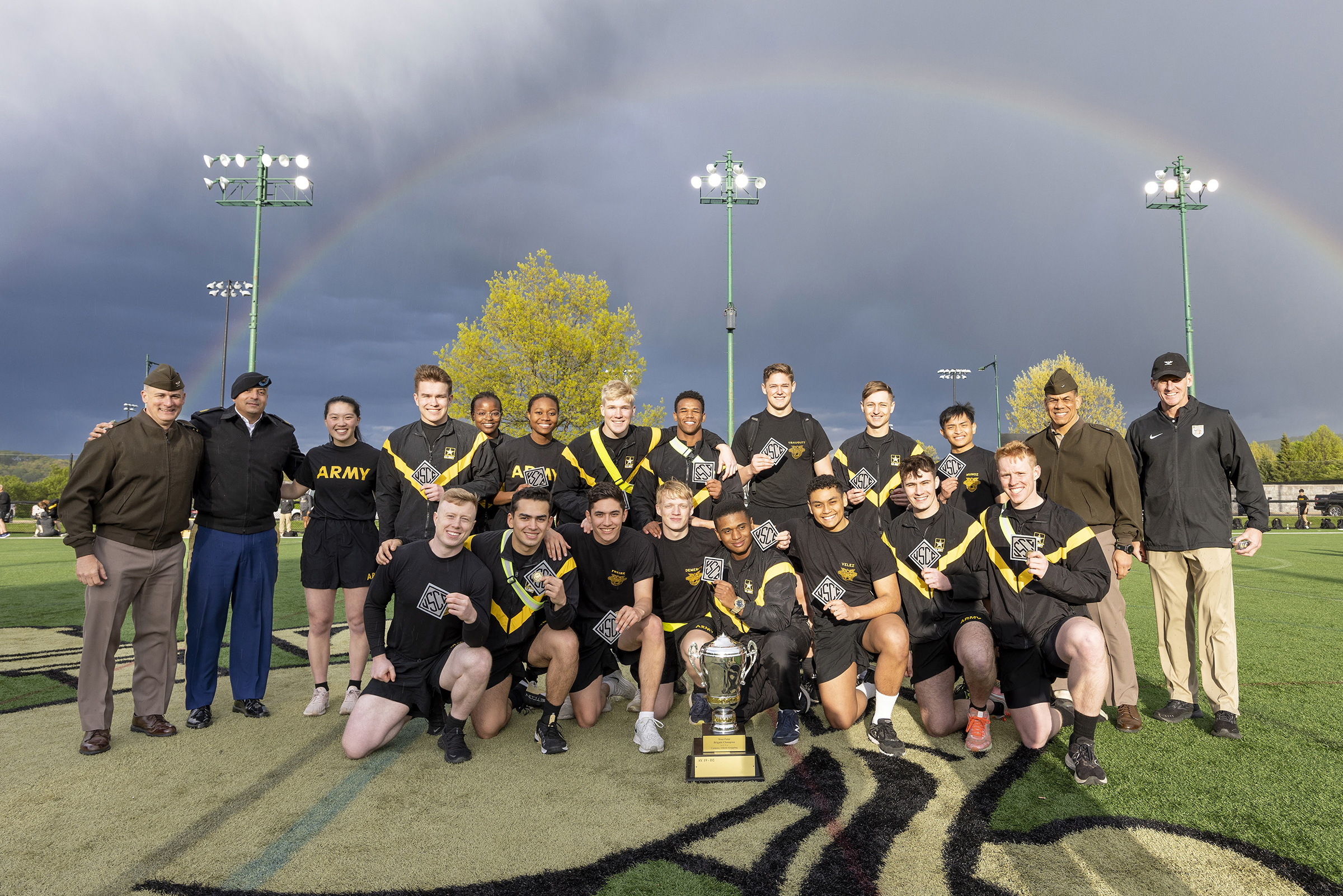 Brigade finalist teams and individuals competed in the Spring Brigade Athletics Championships among company athletic teams on May 1 at Daly Field and the Arvin Cadet Physical Development Center. The finalists competed in five sports to include Flickerball, Ultimate Frisbee, Orienteering, Team Handball and Grappling under the purview of the Department of Physical Education.   (Photo by Christopher Hennen/USMA PAO)