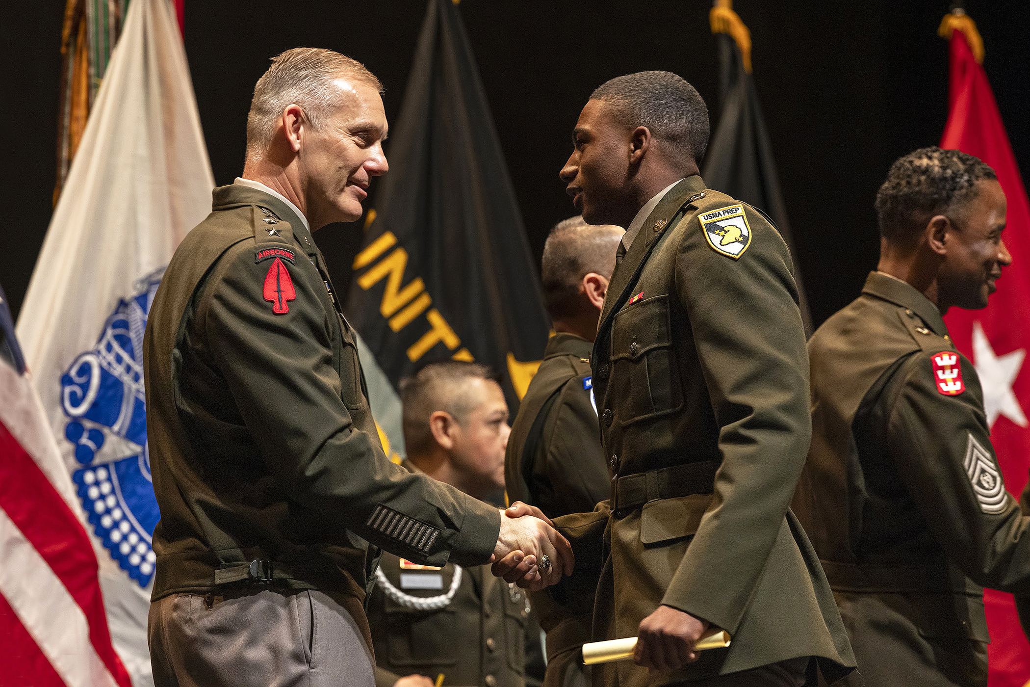 The Class of 2023 Graduation and Commencement Ceremony for the U.S. Military Academy Preparatory School (USMAPS) took place May 13 at Eisenhower Hall at West Point, in front the USMAPS 31st Commandant Col. Rick Johnson, Command Sgt. Maj. Addley Saimbert, Academic Dean Melanie Wong Dodge, USMAPS leadership, family and friends.    (Photo by Christopher Hennen/USMA PAO)