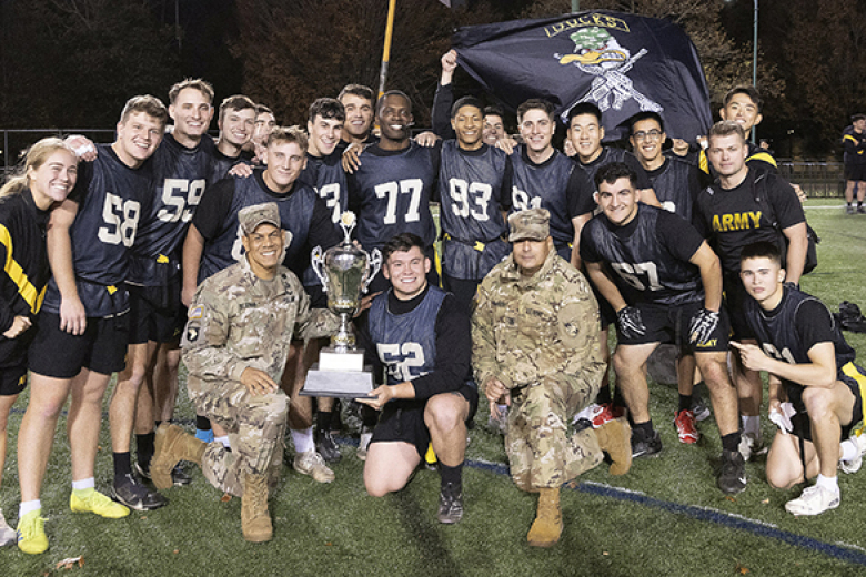 The Company Athletics Fall Brigade Championships in soccer, flag football, submission grappling, functional fitness and basketball took place Monday at Daly Field and the Arvin Cadet Physical Development Center. The brigade finalists in company athletics competed in the championships as a part to enhance esprit de corps within the Corps of Cadets. The brigade winners and runner-ups were Company D-1 over Company C-4 in soccer, Company D-1 defeating Company D-3 in flag football, Company C-2 was victorious