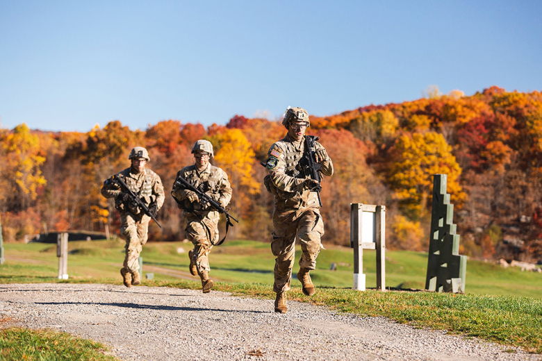 Cadets sprint to their positions at Range 11. Fall Sandhurst is competition among the 36 company teams to fight for one of the 12 company spots for the Spring Sandhurst Competition. The announcement of the winners will be revealed Monday after the Fall Brigade Finals competition at Daly Field.  