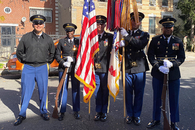The West Point Middle School Fine Arts Department presented a Veterans Day program titled “Sounds and Stories of Our Nationˮ on Nov. 8 at the WPMS. Students from sixth grade ELA, seventh and eighth grade drama, chorus, guitar, intermediate band and advanced band presented a cross section of the history of our country through patriotic songs, skits portraying Army veterans and poetry. Community partners such as Scouts BSA Troop 23, the West Point Schools PTO and the West Point Chapter of Daughters of the U.S