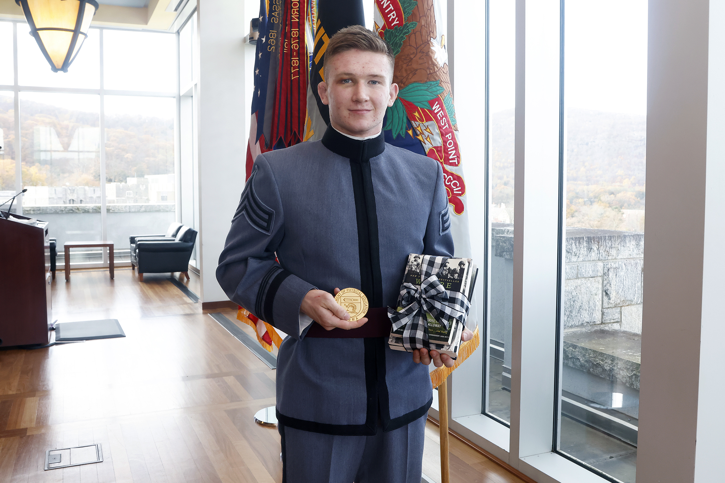 The Department of Physical Education hosted the 12th annual Lt. Gen. Harold “Hal” G. Moore Warrior Athlete of Excellence Award Nov. 9 in the Haig Room at Jefferson Hall. This year’s recipients of the award were Class of 2024 Cadets Tanner Craig and Megan Nkamwa. Craig competes with the Army West Point wrestling team and Nkamwa participates with the Army West Point boxing team. The award recognizes one male and one female first-class cadet each year.
