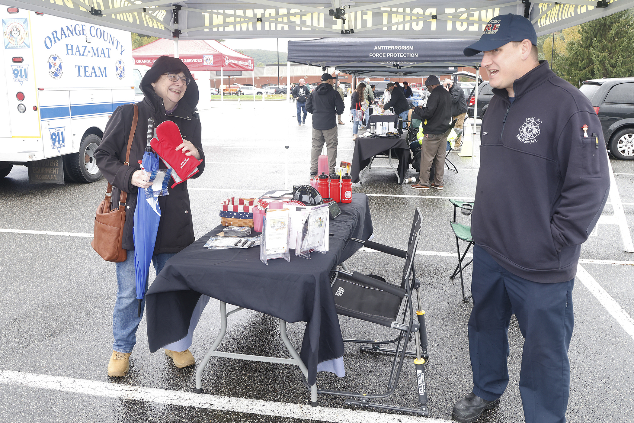 A few hundred West Point community members braved the chilly, inclement weather as the Directorate of Plans, Training, Mobilization and Security hosted the annual Emergency Preparedness Fair Sept. 30 at the West Point Post Exchange parking lot.   (Photo by Eric S. Bartelt/PV)