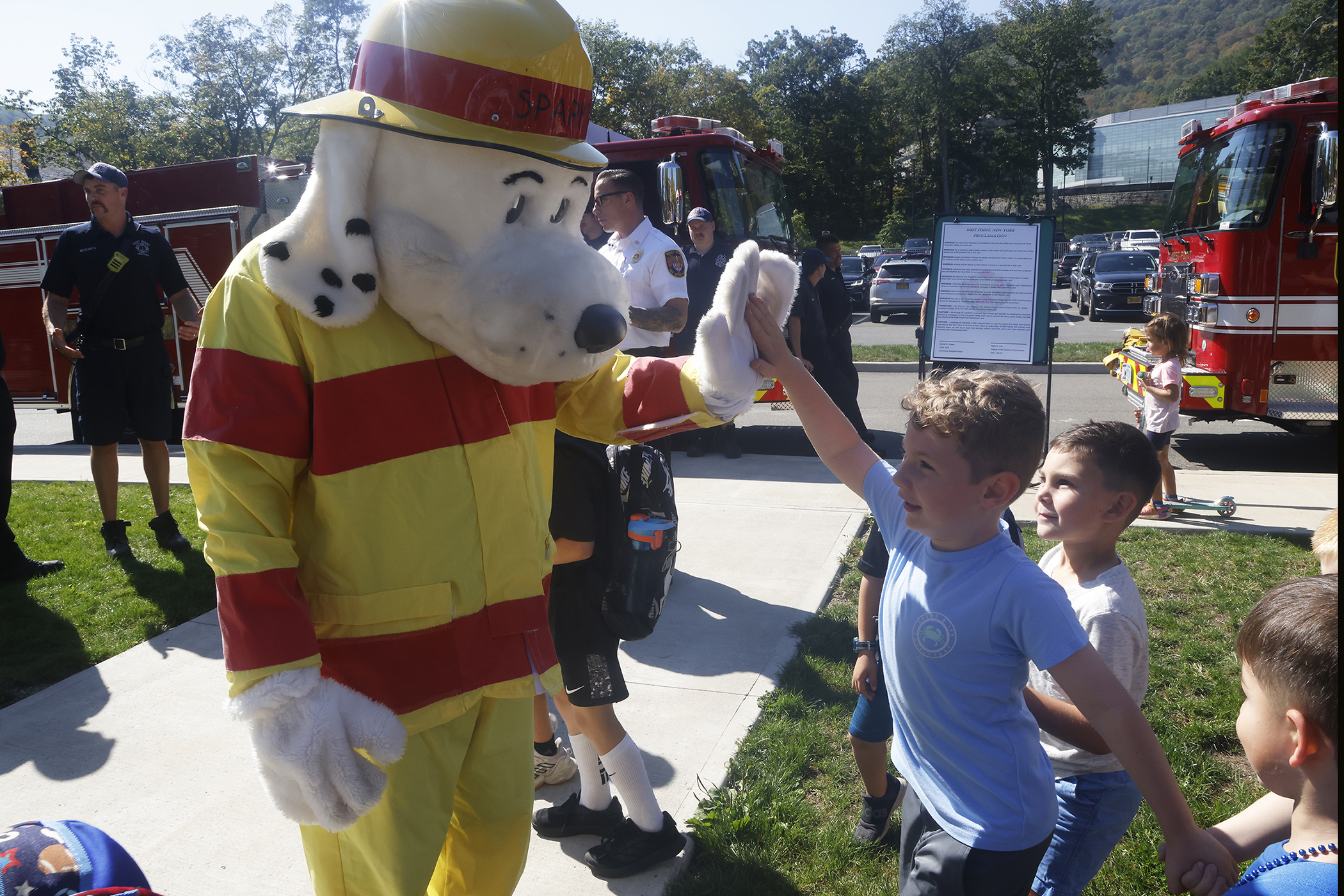 With a commitment to ensuring the safety and security of those living, working and visiting West Point, U.S. Army Garrison West Point and the West Point Fire Department (WPFD) teamed up for a Fire Prevention Week Proclamation signing Oct. 4 at the West Point Middle School (WPMS).    (Photo by Eric S. Bartelt/PV)