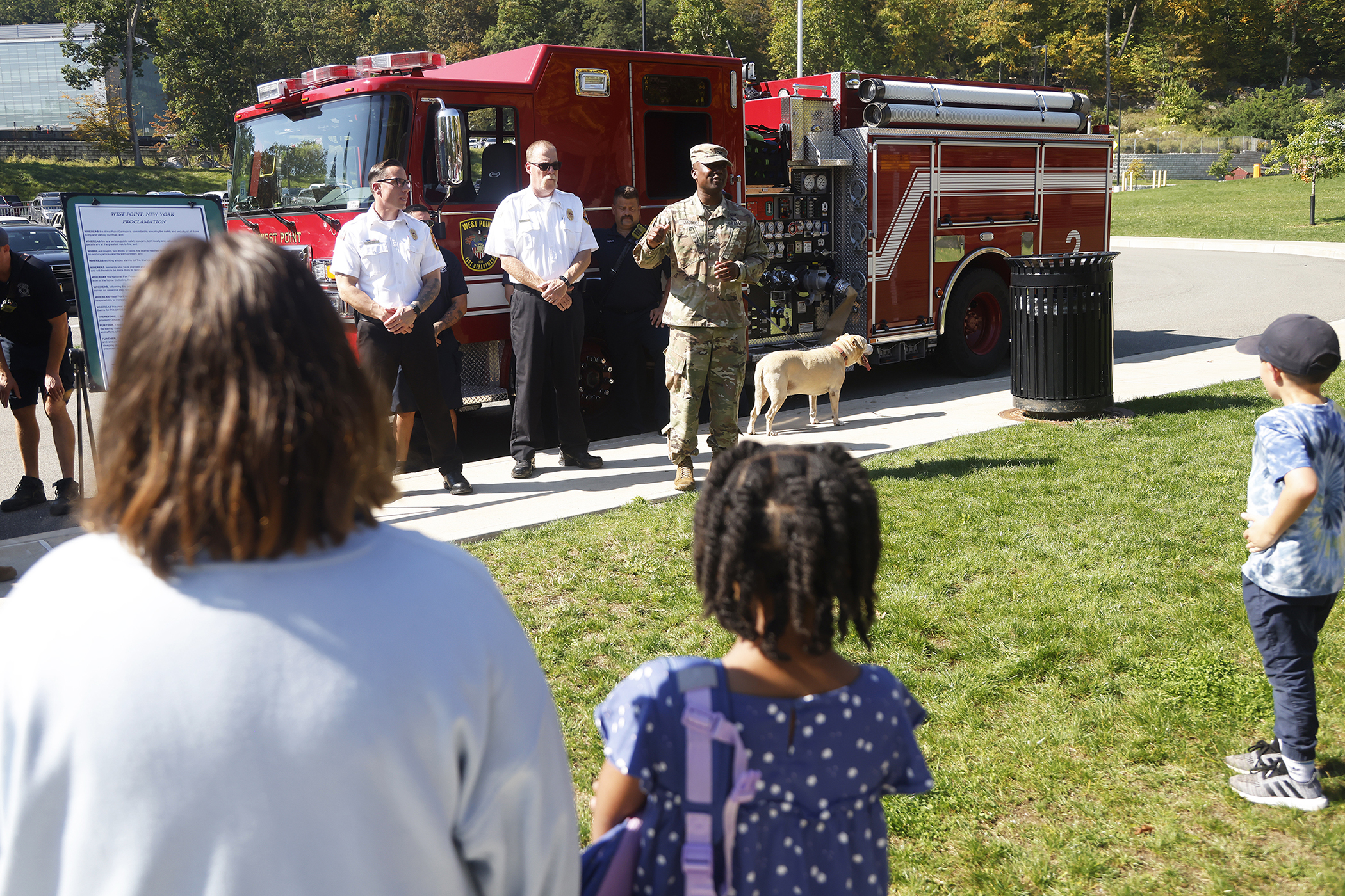 With a commitment to ensuring the safety and security of those living, working and visiting West Point, U.S. Army Garrison West Point and the West Point Fire Department (WPFD) teamed up for a Fire Prevention Week Proclamation signing Oct. 4 at the West Point Middle School (WPMS).    (Photo by Eric S. Bartelt/PV)