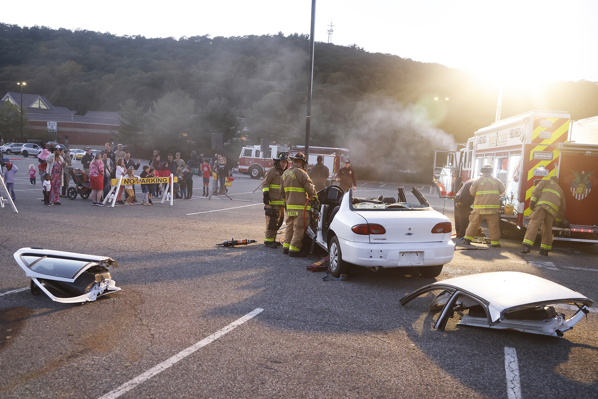 The West Point Fire Department (WPFD) presented its annual Open House for the West Point community Oct. 11 at H Lot in the Post Exchange parking lot. The WPFD offered activities to the children including the Kids Firefighting Obstacle Course with firefighting gear, Fire Extinguisher Training, Bounce House, Fire Truck displays, Cornhole, Dunk a Firefighter and the announcement of the Fire Prevention Week Poster Contest winners.   (Photo by Eric S. Bartelt/PV)