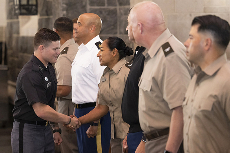 Brig. Gen. Mark Quander, Commandant of the Corps of Cadets, presented Centurion Pins (Bottom left) to 17 captains of Cadet Competitive Club sports Sept. 13 at the Cadet Mess Hall. In the ancient Roman Army, Soldiers were awarded the rank of “Centurion” based on their strength, size and skills, as well as years of dedicated military service. In 2009, retired Maj. Gen. William Rapp, 1984 USMA graduate and then Commandant, created the Centurion Pin ceremony to recognize the accomplishments and dedication of