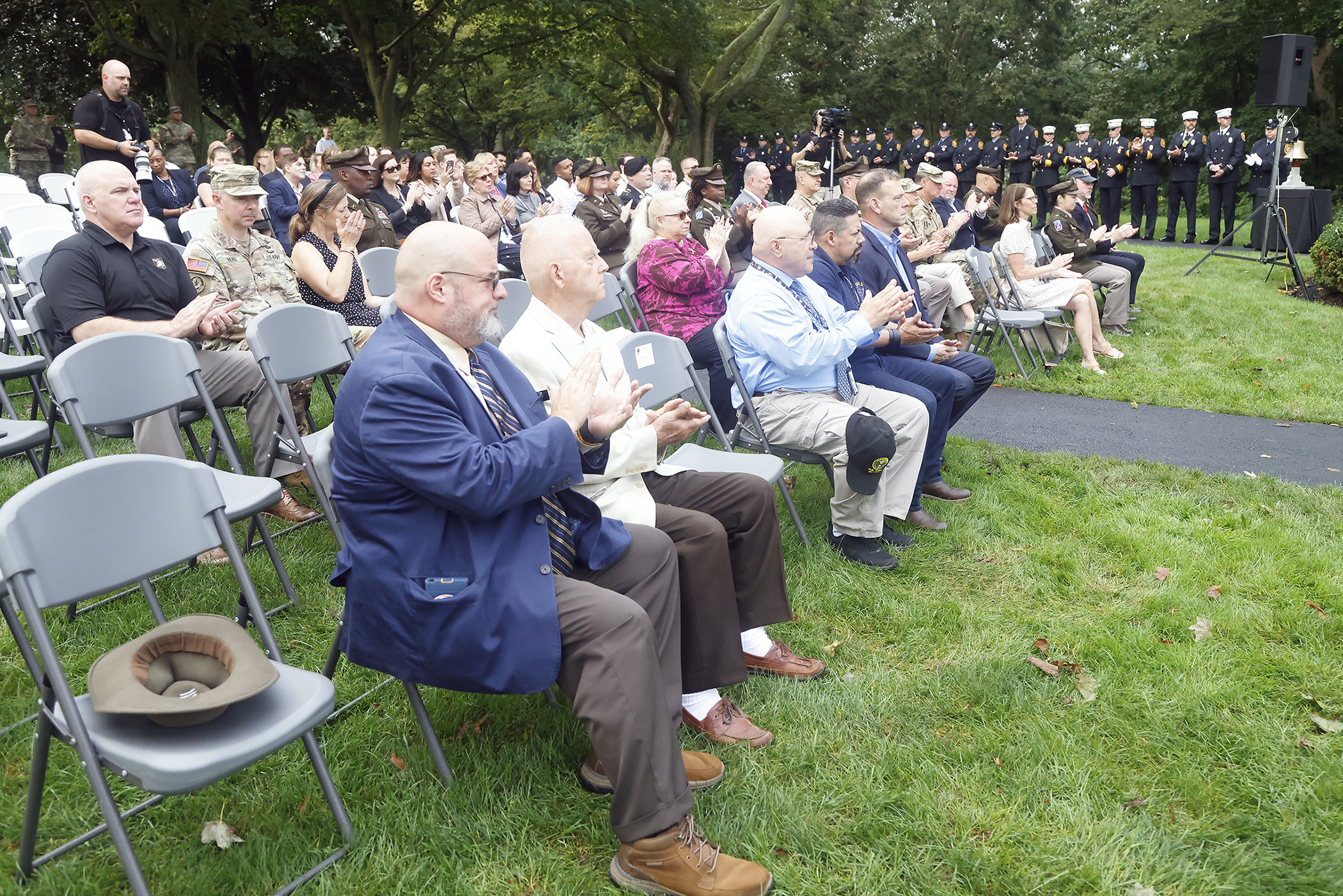 Twenty-two years after the searing events of Sept. 11, 2001, members of the West Point community took a moment to reflect on those who perished that day and servicemembers who made the ultimate sacrifice in the years that followed during the West Point Remembrance Ceremony on Sept. 11 at Trophy Point on the grounds of the U.S. Military Academy.    (Photo by Eric S. Bartelt/PV)