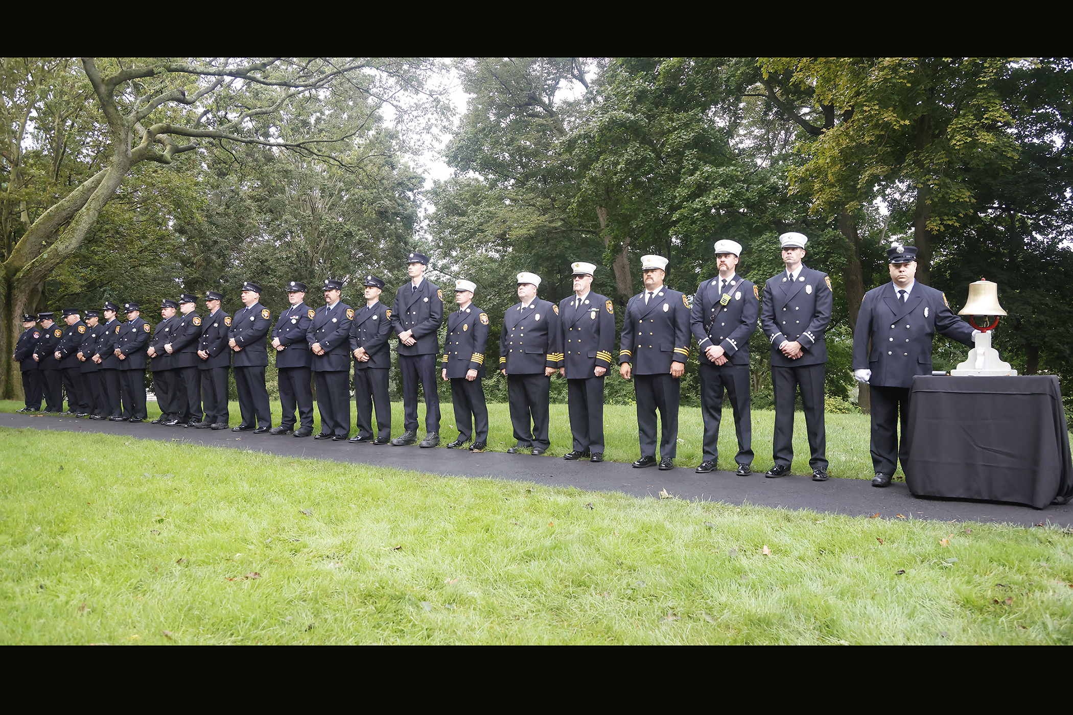 Twenty-two years after the searing events of Sept. 11, 2001, members of the West Point community took a moment to reflect on those who perished that day and servicemembers who made the ultimate sacrifice in the years that followed during the West Point Remembrance Ceremony on Sept. 11 at Trophy Point on the grounds of the U.S. Military Academy.    (Photo by Eric S. Bartelt/PV)