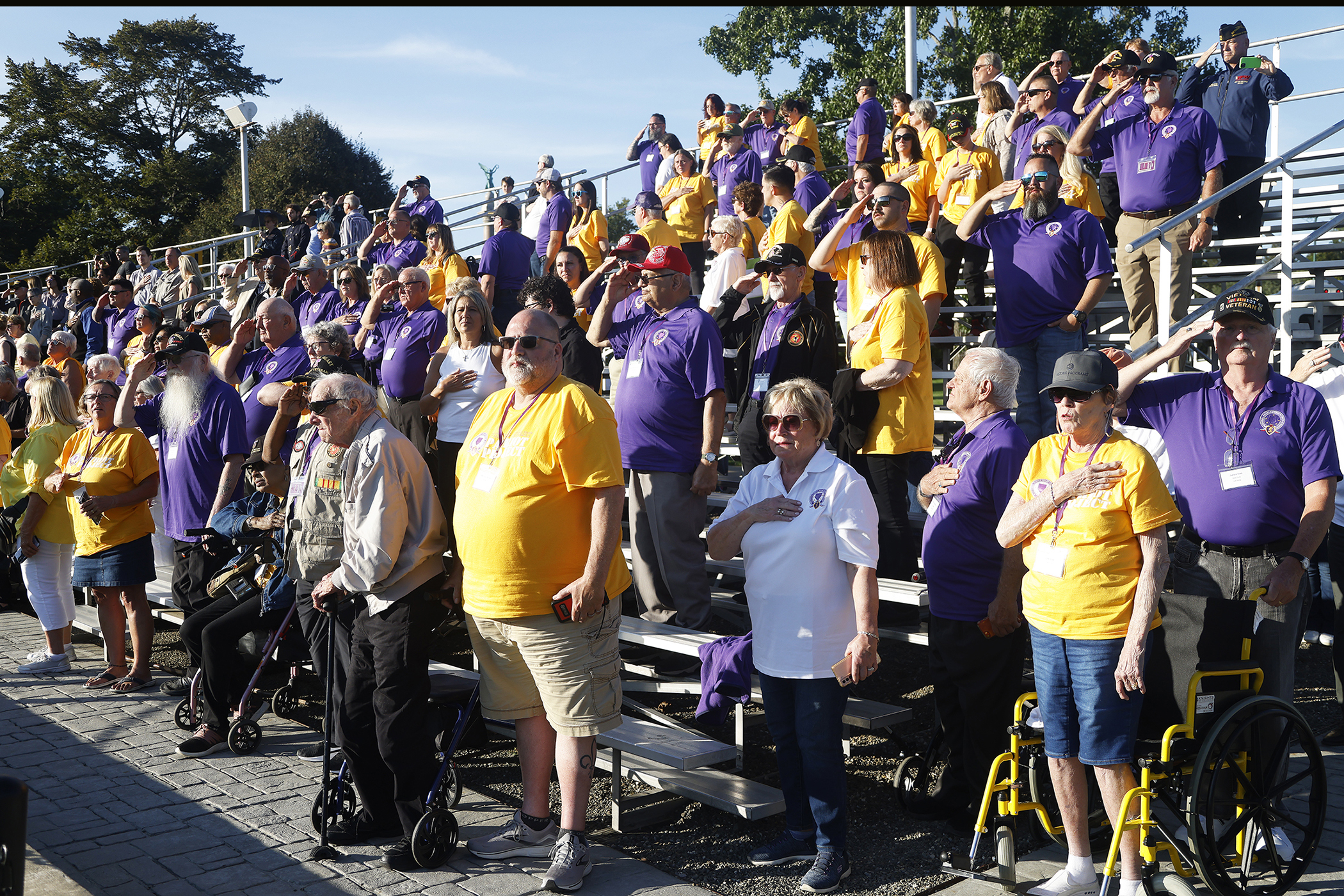 The U.S. Military Academy welcomed 38 Purple Heart recipients and their family and caregivers, about 90 total guests, during the Purple Heart Patriot Project venture to West Point on Sept. 21. Organized and sponsored by the National Purple Heart Honor Mission, the non-profit organization works to promote the National Purple Heart Hall of Honor in New Windsor, N.Y.   (Photo by Eric S. Bartelt/PV)