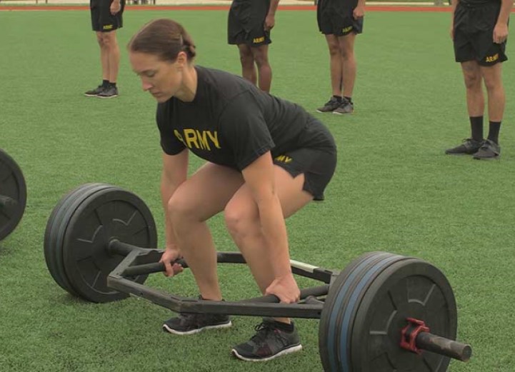  Cadet performing a deadlift for the Army Combat Fitness Test