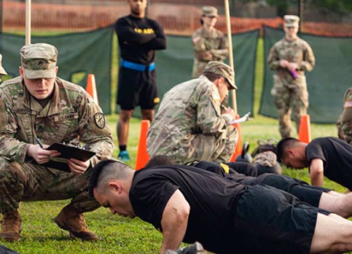  Cadet performing a hand release push-up for the Army Combat Fitness  Test