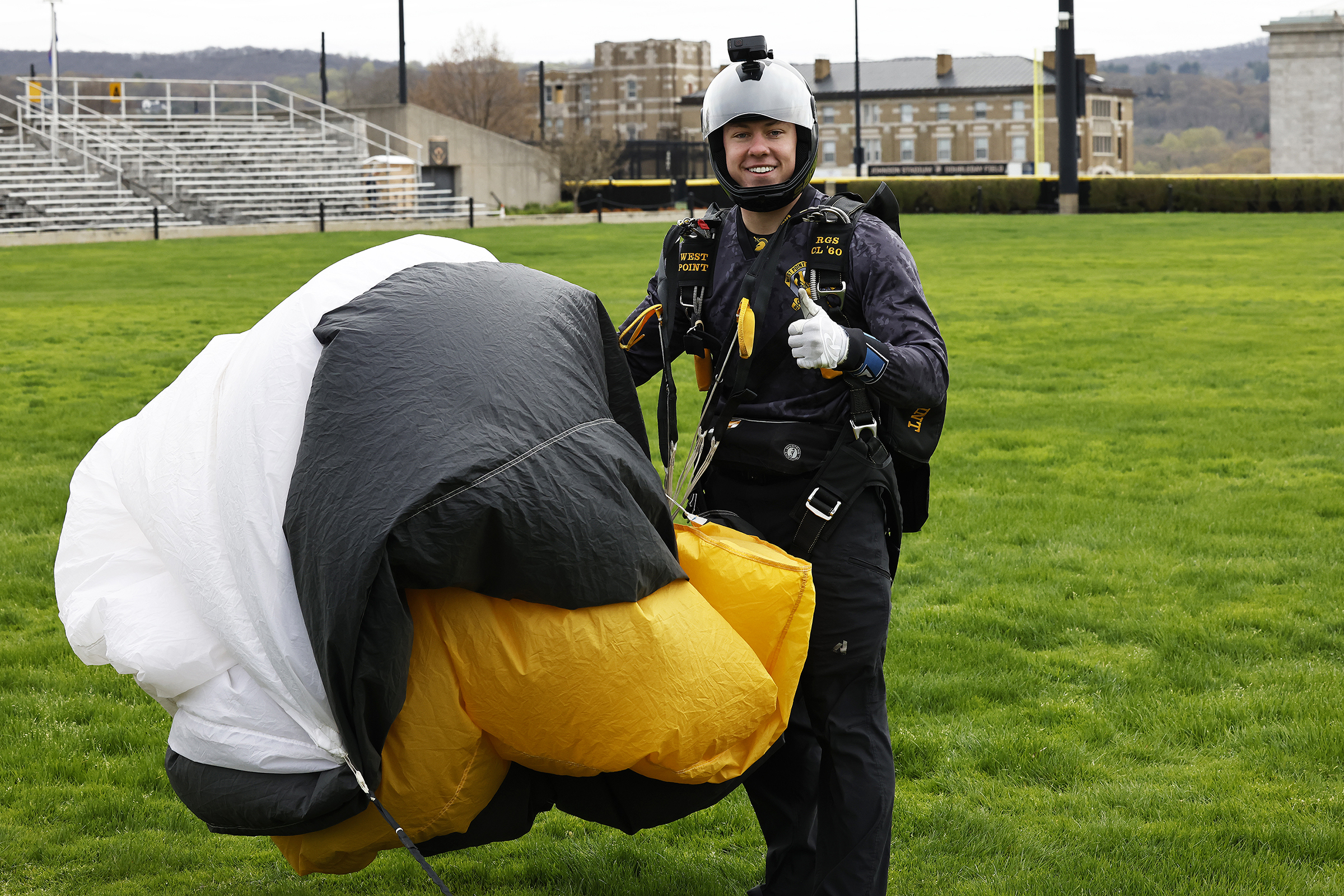 The Army West Point Parachute Team hosted the Air Force Academy and Naval Academy Parachute Teams for the annual Inter-Service Academy Meet (ISAM) on April 19-20 on The Plain.  (Photo by Eric S. Bartelt/USMA PAO)