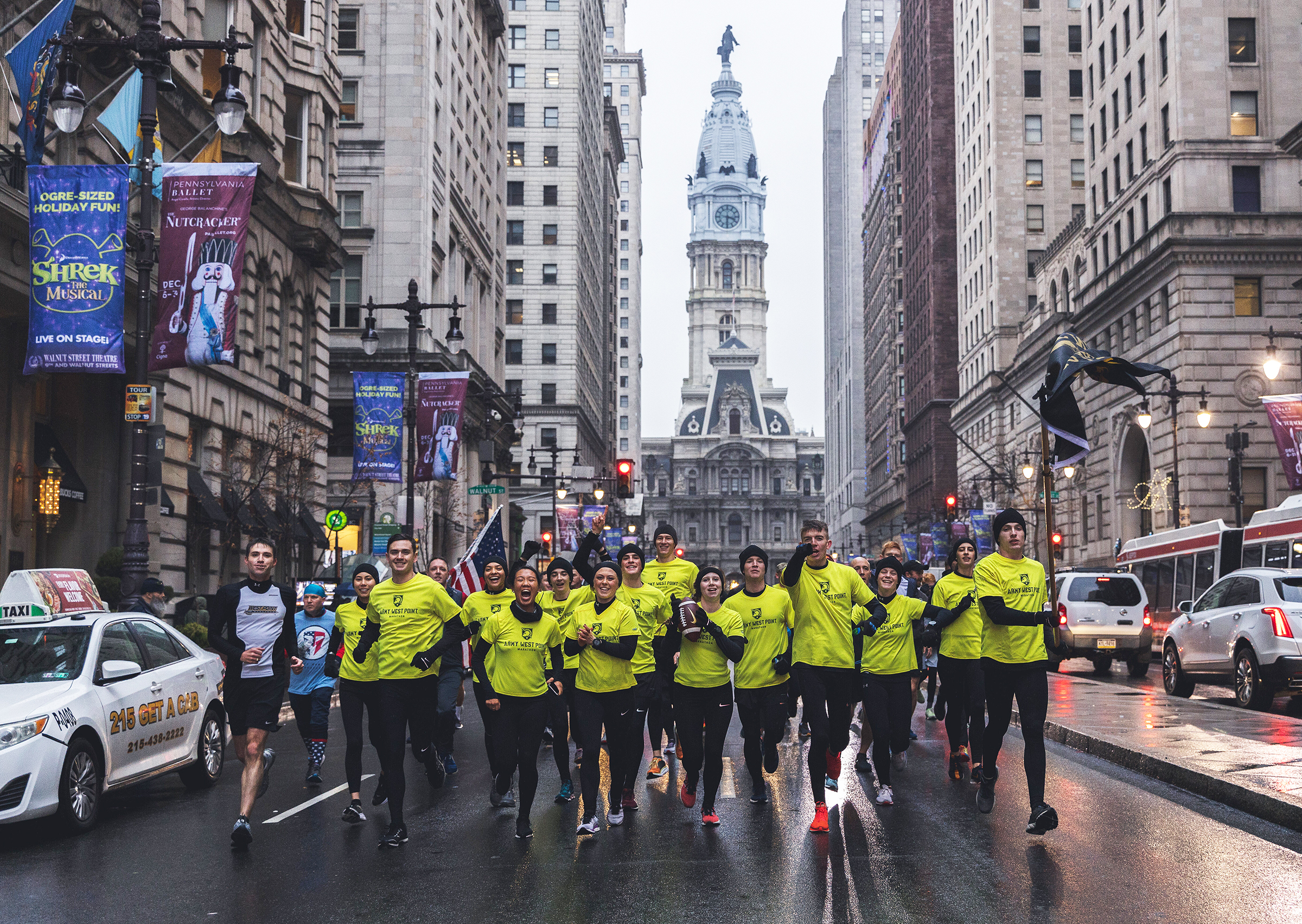 The approximately 300-mile journey of the Army-Navy Ball Run begins Wednesday, Dec. 11, in front of Quarters 100 of U.S. Military Academy Superintendent Lt. Gen. Steven Gilland’s home. Eighteen members of the Army West Point Marathon Team will step off to cheers from the West Point community and Corps of Cadets to deliver the Army-Navy gameday ball to Northwest Stadium, home of the NFL’s Washington Commanders, in Landover, Md., on Saturday, Dec. 14, for the 125th iteration of the Army-Navy Game.  (Photo cou
