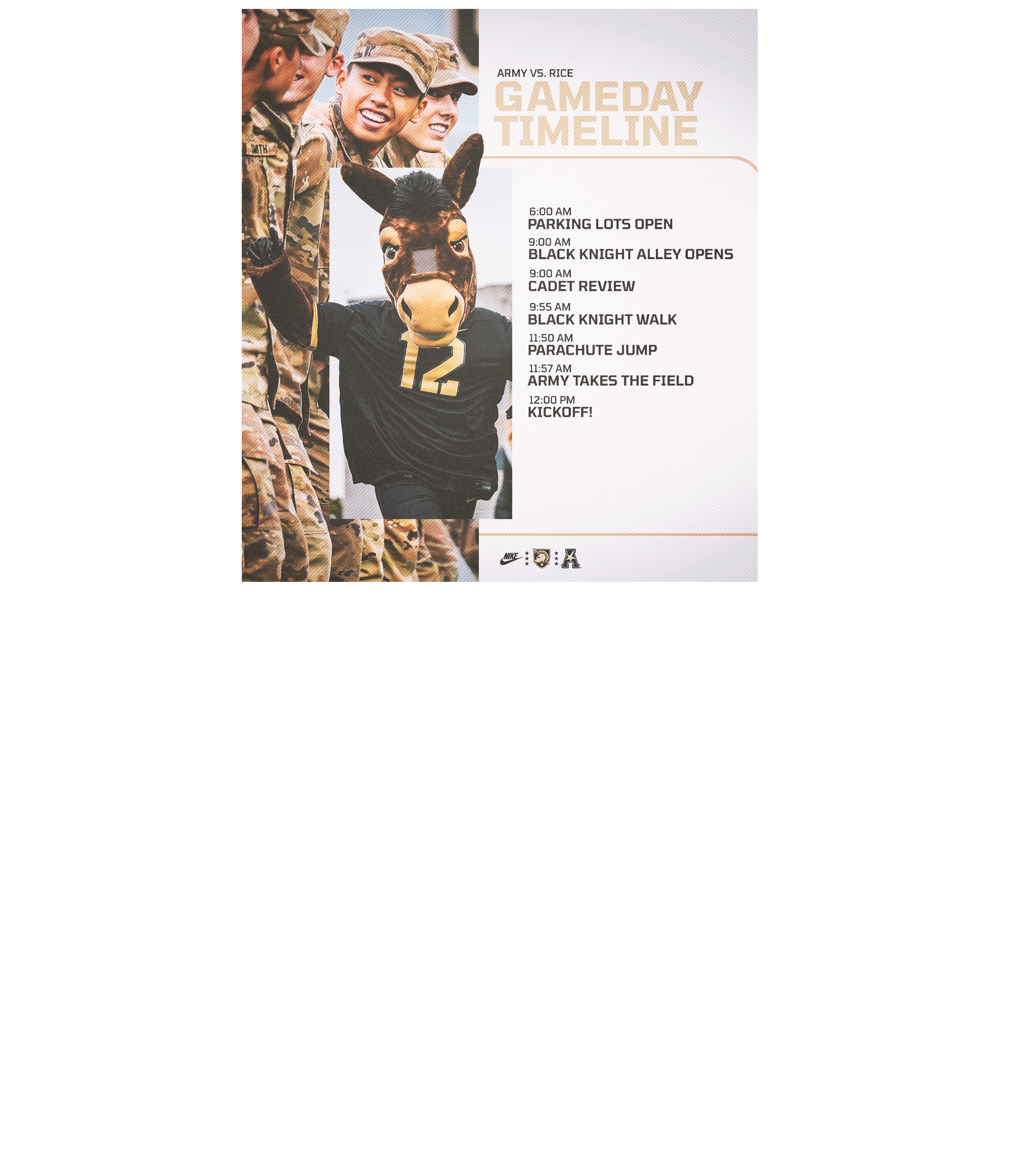 Army returns to Michie Stadium to host the Rice Owls on Saturday, Sept. 21 with kickoff at noon. Fans are encouraged to arrive early with ALL fans 17 and older presenting a valid ID when entering West Point. (Graphic by Army Athletic Communications)