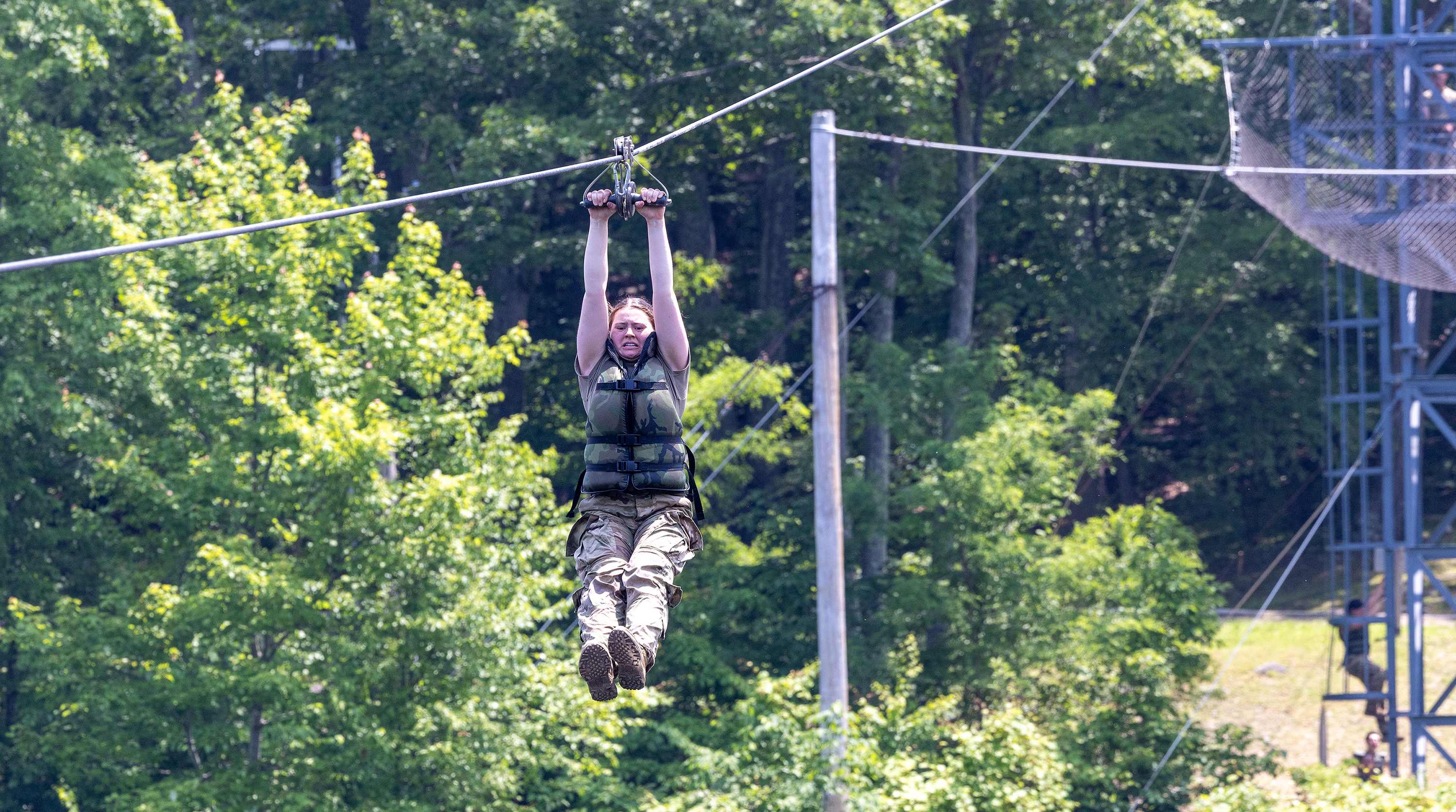 Cadet Field Training I cadets continued to build their strengths and confidence by conquering the Water Confidence Course and the Marne Confidence Course on June 5 at each location in Camp Buckner.  (Photo by Eric S. Bartelt/USMA PAO-VI)