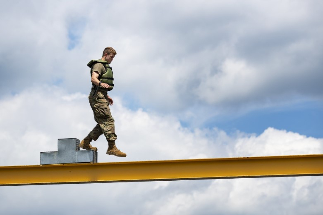 A cadet completing the water confidence course.