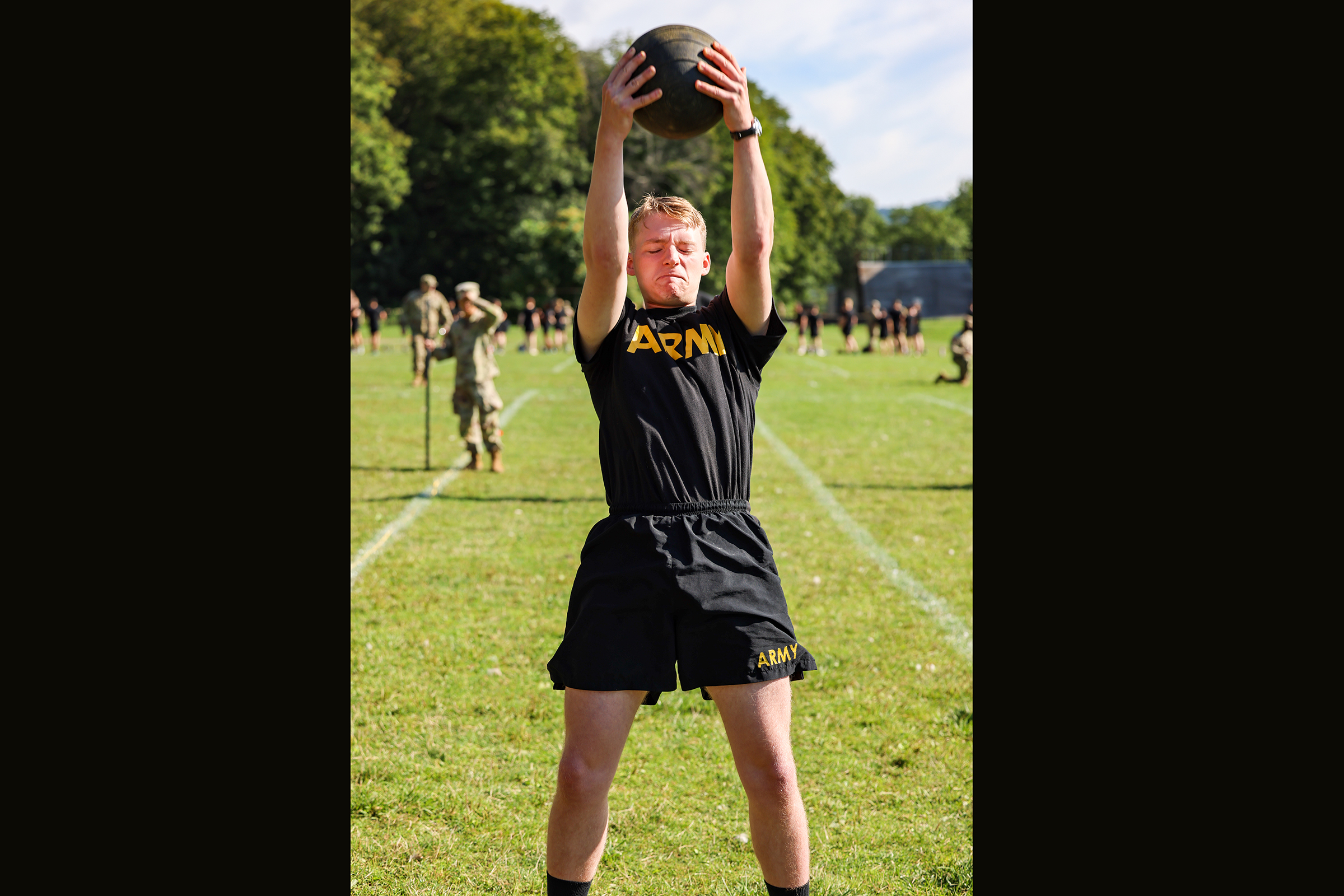 U.S. Military Academy 1st and 2nd class cadets completed their first Army Combat Fitness Test (ACFT) of the academic year Aug. 19 at South Dock. To pass the ACFT, it requires the cadets to get a passing grade in a two-mile run; the plank; push-ups; sprint, drag and carry; ball toss; and dead lift.  (Photo by SFC Luisito Brooks/USMA PAO)