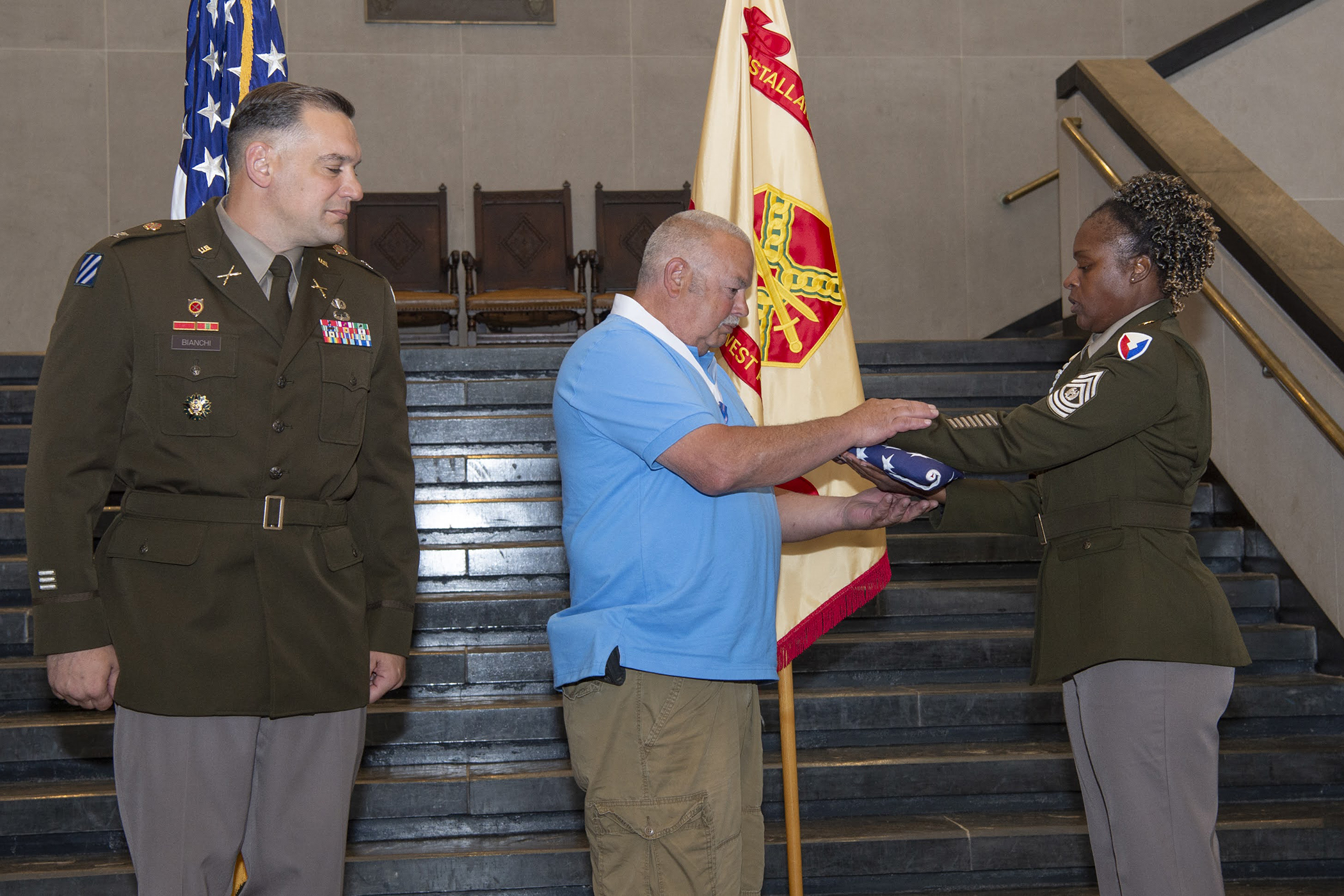 Department of Defense, Army civilians were presented awards and certificates in recognition of appreciation for their years of service and retirement during a ceremony June 15 at Crest Hall. Four West Point employees – James “Chickie” Ciccarelli, Beth N. Craig, Maureen Howard and John J. DeAngelis – were honored by U.S. Military Academy Garrison Commander, Col. Anthony J. Bianchi, during the ceremony.   (Photo by Kyle Osterhoudt/USMA PAO)