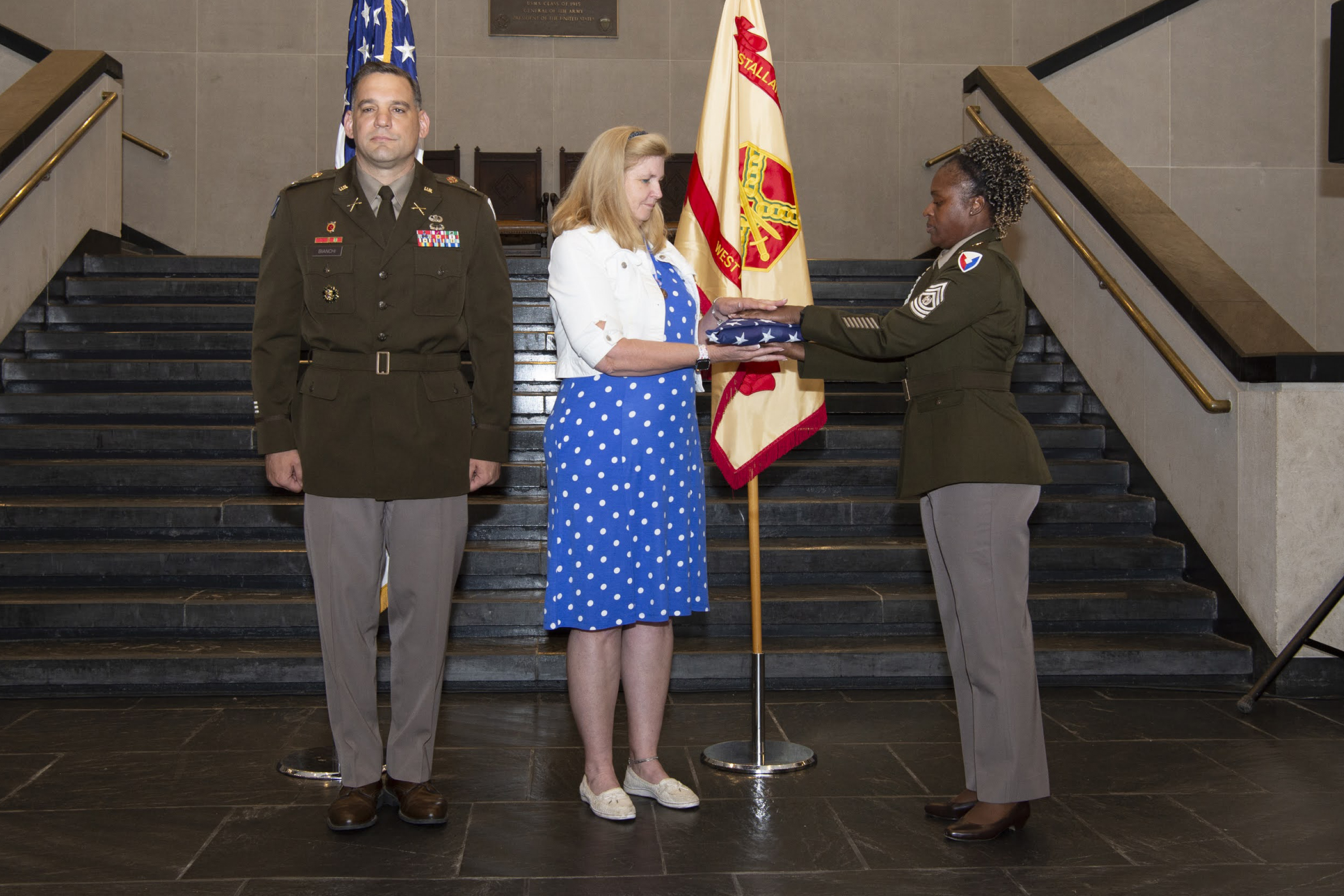 Department of Defense, Army civilians were presented awards and certificates in recognition of appreciation for their years of service and retirement during a ceremony June 15 at Crest Hall. Four West Point employees – James “Chickie” Ciccarelli, Beth N. Craig, Maureen Howard and John J. DeAngelis – were honored by U.S. Military Academy Garrison Commander, Col. Anthony J. Bianchi, during the ceremony.   (Photo by Kyle Osterhoudt/USMA PAO)