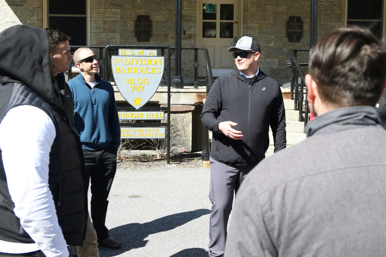 About 40 noncommissioned officers and officers from 2nd Battalion, 315th Brigade Engineer Battalion “Shogun” from Fort Dix, N.J., toured the U.S. Military Academy March 30 as part of a unique professional development staff ride opportunity and to build an esprit de corps among the unit members.    (Photo by Eric S. Bartelt/PV)