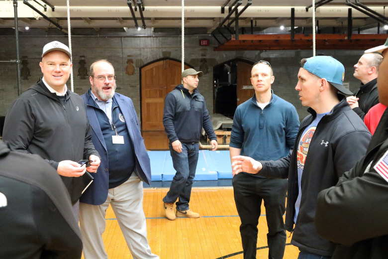 About 40 noncommissioned officers and officers from 2nd Battalion, 315th Brigade Engineer Battalion “Shogun” from Fort Dix, N.J., toured the U.S. Military Academy March 30 as part of a unique professional development staff ride opportunity and to build an esprit de corps among the unit members.    (Photo by Eric S. Bartelt/PV)