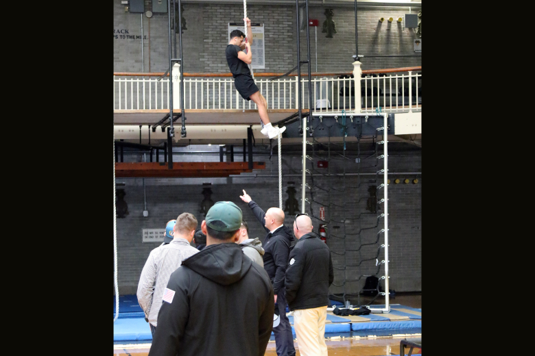 About 40 noncommissioned officers and officers from 2nd Battalion, 315th Brigade Engineer Battalion “Shogun” from Fort Dix, N.J., toured the U.S. Military Academy March 30 as part of a unique professional development staff ride opportunity and to build an esprit de corps among the unit members.    (Photo by Eric S. Bartelt/PV)