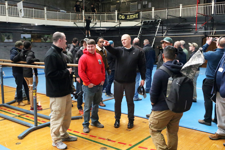 About 40 noncommissioned officers and officers from 2nd Battalion, 315th Brigade Engineer Battalion “Shogun” from Fort Dix, N.J., toured the U.S. Military Academy March 30 as part of a unique professional development staff ride opportunity and to build an esprit de corps among the unit members.    (Photo by Eric S. Bartelt/PV)