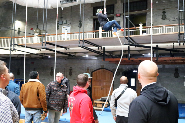 About 40 noncommissioned officers and officers from 2nd Battalion, 315th Brigade Engineer Battalion “Shogun” from Fort Dix, N.J., toured the U.S. Military Academy March 30 as part of a unique professional development staff ride opportunity and to build an esprit de corps among the unit members.    (Photo by Eric S. Bartelt/PV)