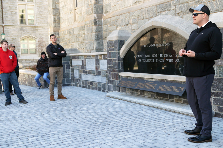 About 40 noncommissioned officers and officers from 2nd Battalion, 315th Brigade Engineer Battalion “Shogun” from Fort Dix, N.J., toured the U.S. Military Academy March 30 as part of a unique professional development staff ride opportunity and to build an esprit de corps among the unit members.    (Photo by Eric S. Bartelt/PV)