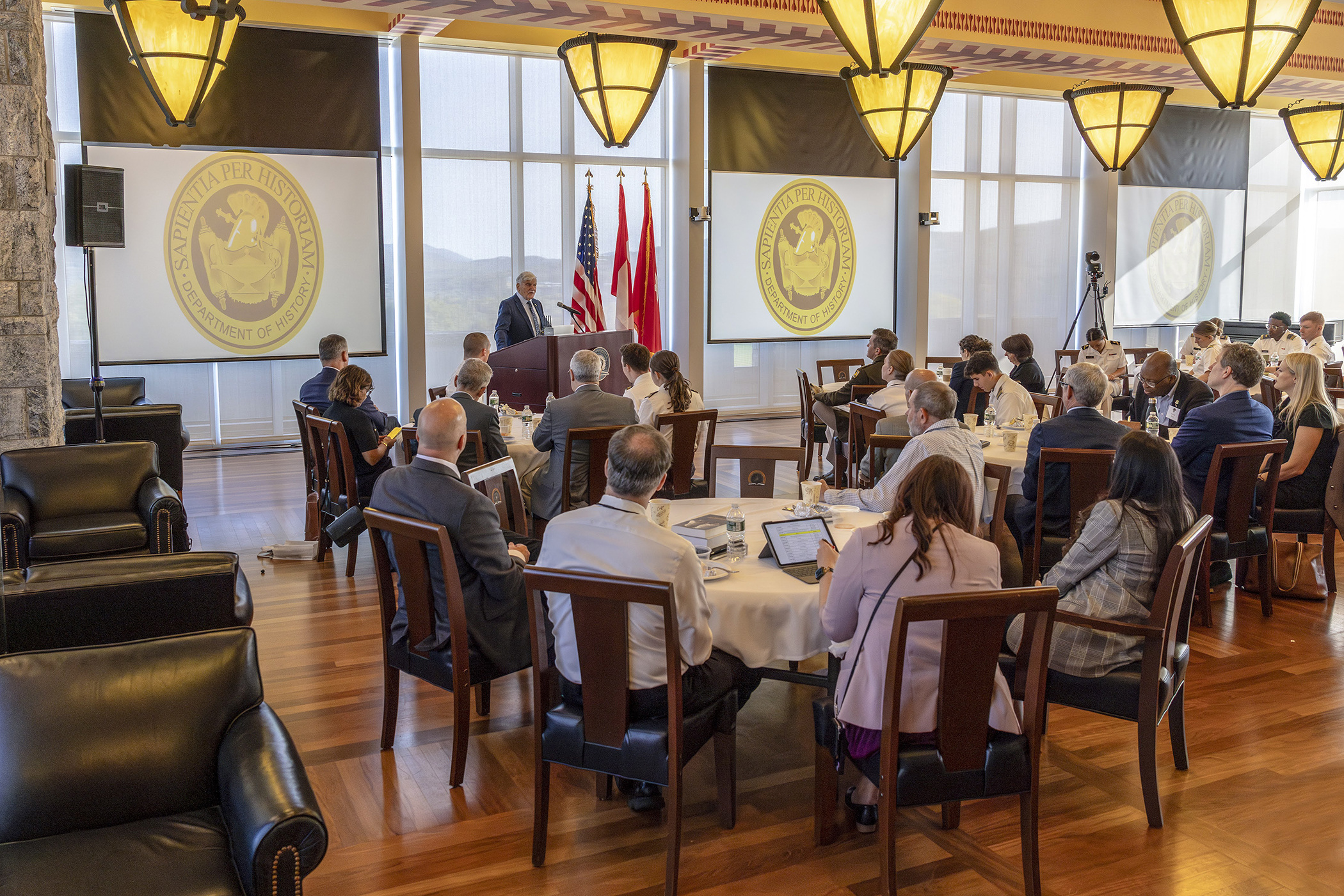 Retired Canadian Lt. Gen. Romeo Antonius Dallaire, former force commander of the United Nations Assistance Mission for Rwanda (UNAMIR), delivers the keynote address at the Resnick Center for Holocaust and Genocide Studies Dallaire Symposium on Sept. 13 in the Haig Room at West Point. (Photo by Christopher Hennen, USMA PAO-VI)
