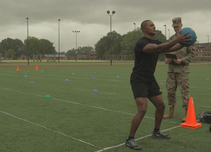  Cadet performing a deadlift for the Army Combat Fitness Test