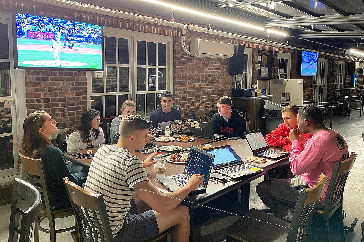 Members of the Class of 2022 performed skits during a live production titled, “Firsties Endgame,ˮ in what is traditionally known as the “100th Night Showˮ on Saturday at Eisenhower Hall Theatre. (Above) The firsties do a scene that reflects their experience at Cadet Basic Training, or Beast Barracks. (Below) Class of 2022 Cadets got together during the first semester to draft the first copies of the 100th Night Show.   (Photos by Class of 2022 Cadet Andres Rodriguez)